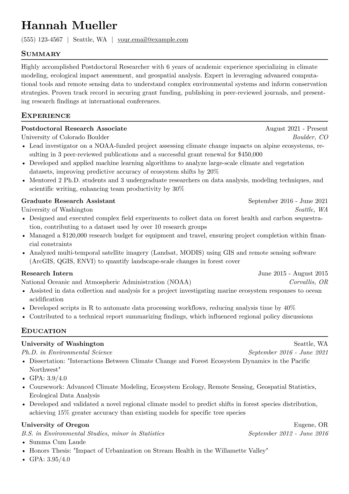 Academic CV Example resume example, Academic CV Example, page 1