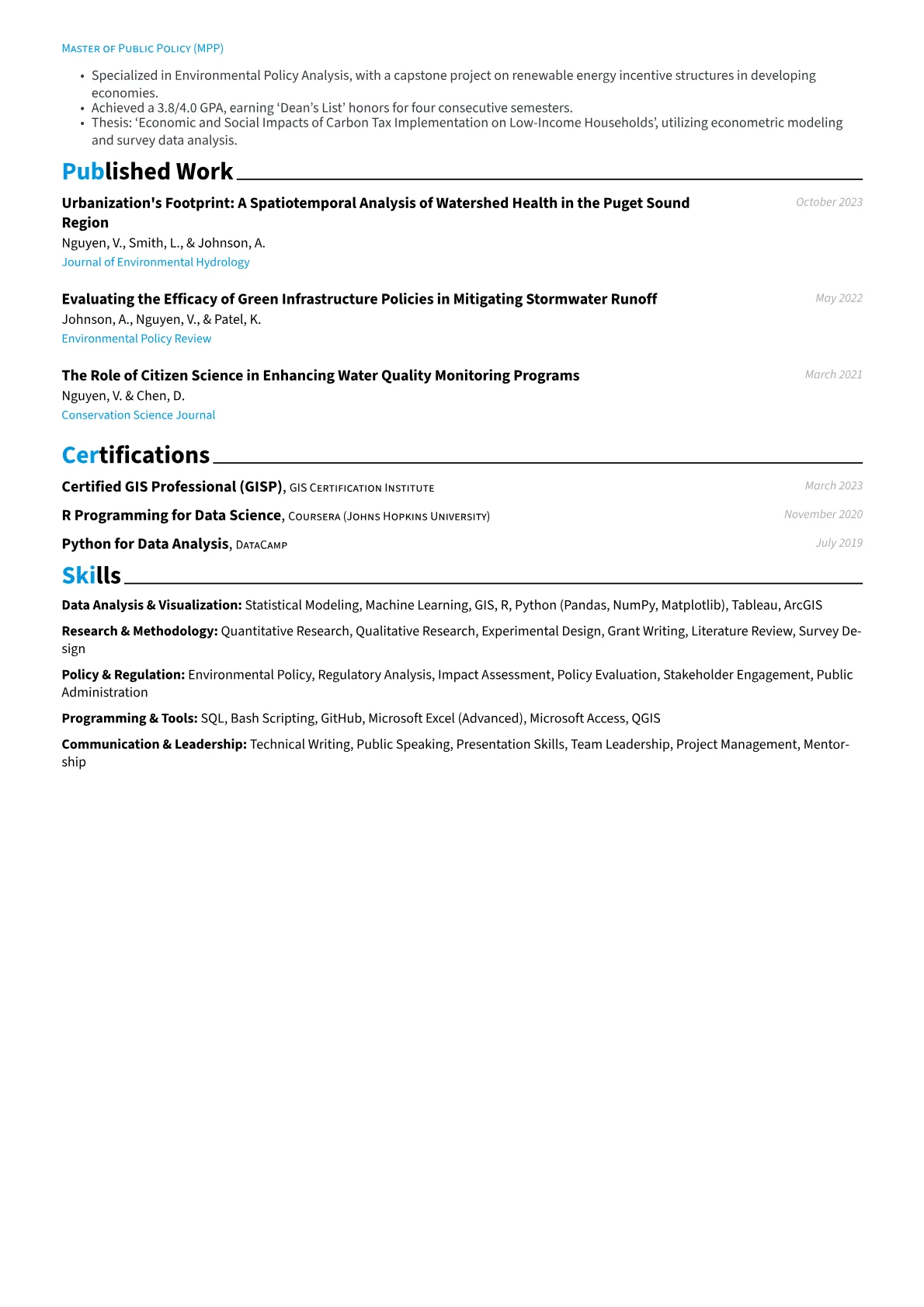 Academic CV Example resume example, Career changer, page 2
