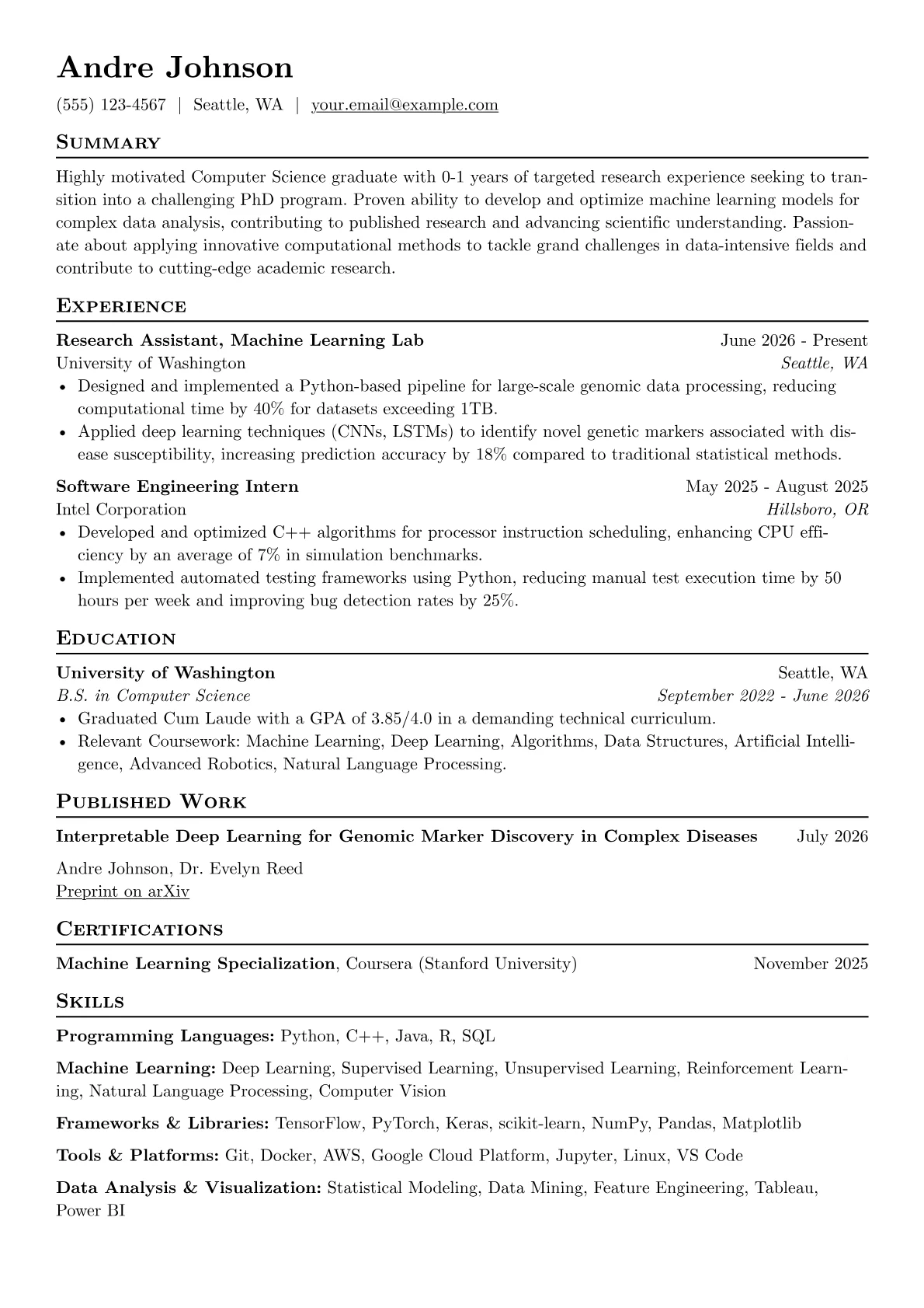 Academic PhD Application resume example, Academic PhD Application, page 1