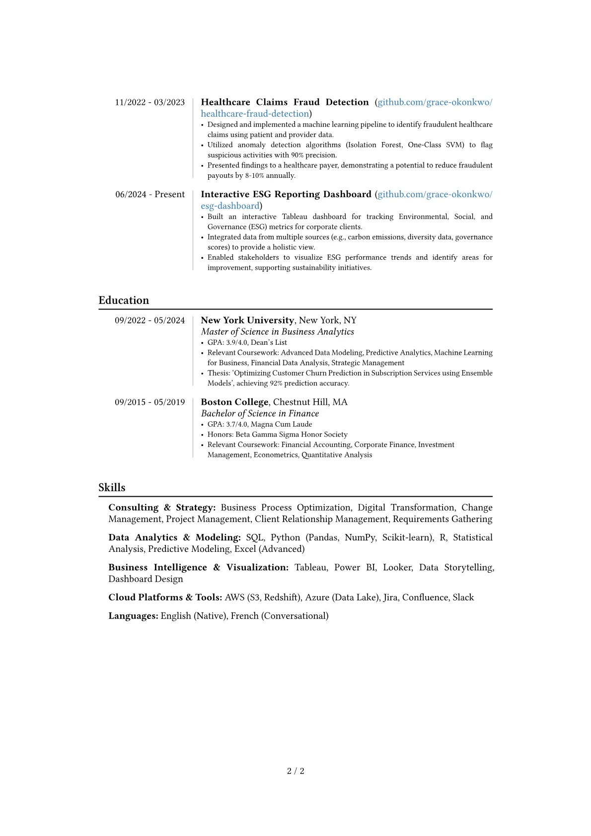 Accenture resume example, Career changer, page 2