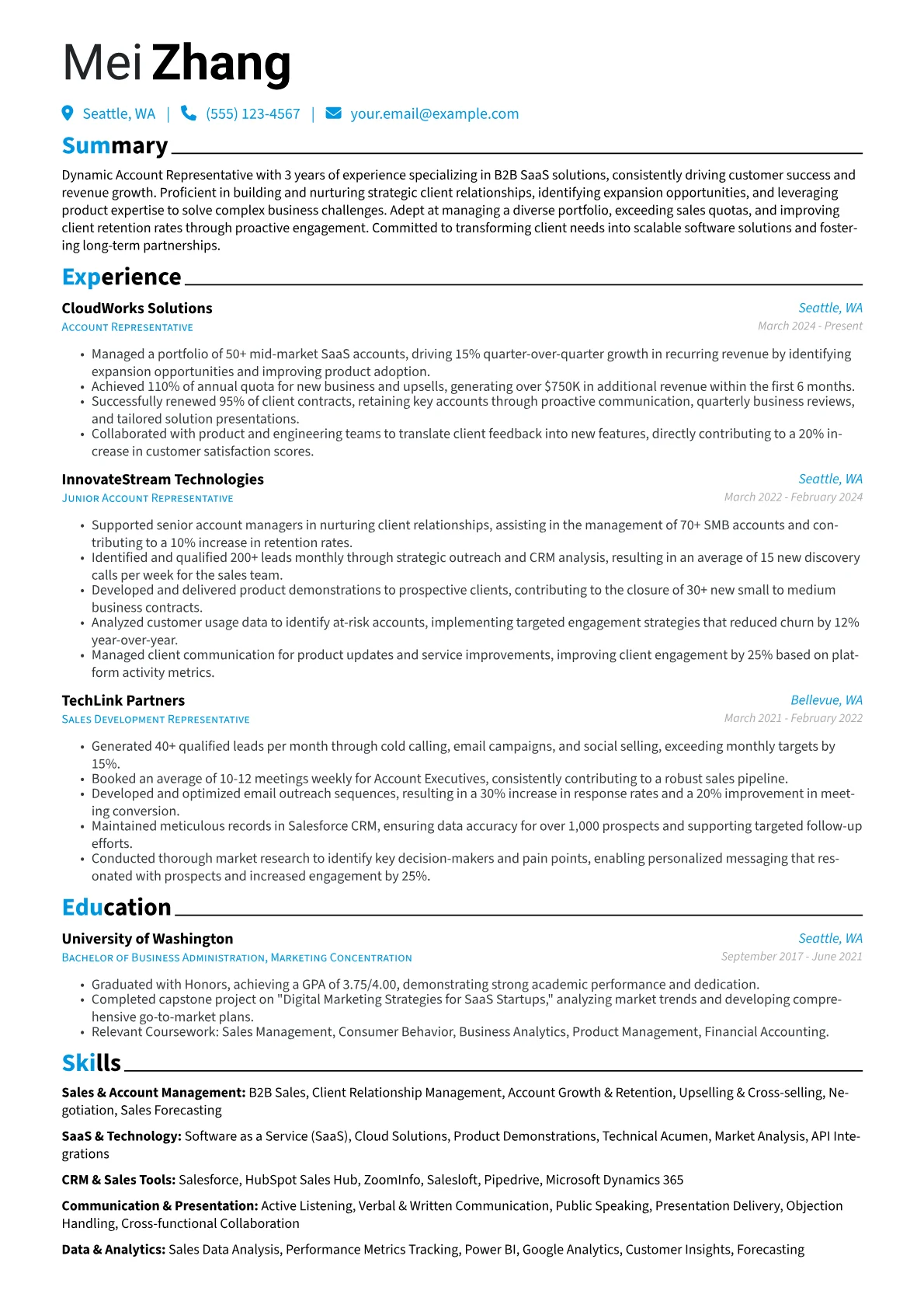 Account Representative resume example, Account Representative, page 1
