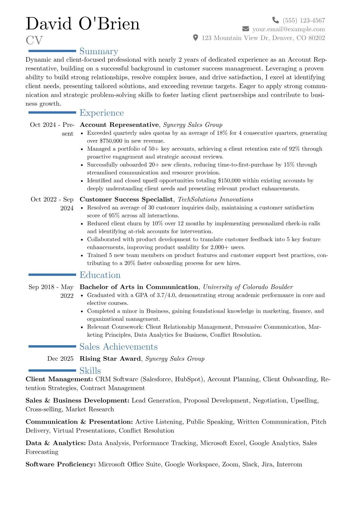 Account Representative resume example, Career changer, page 1