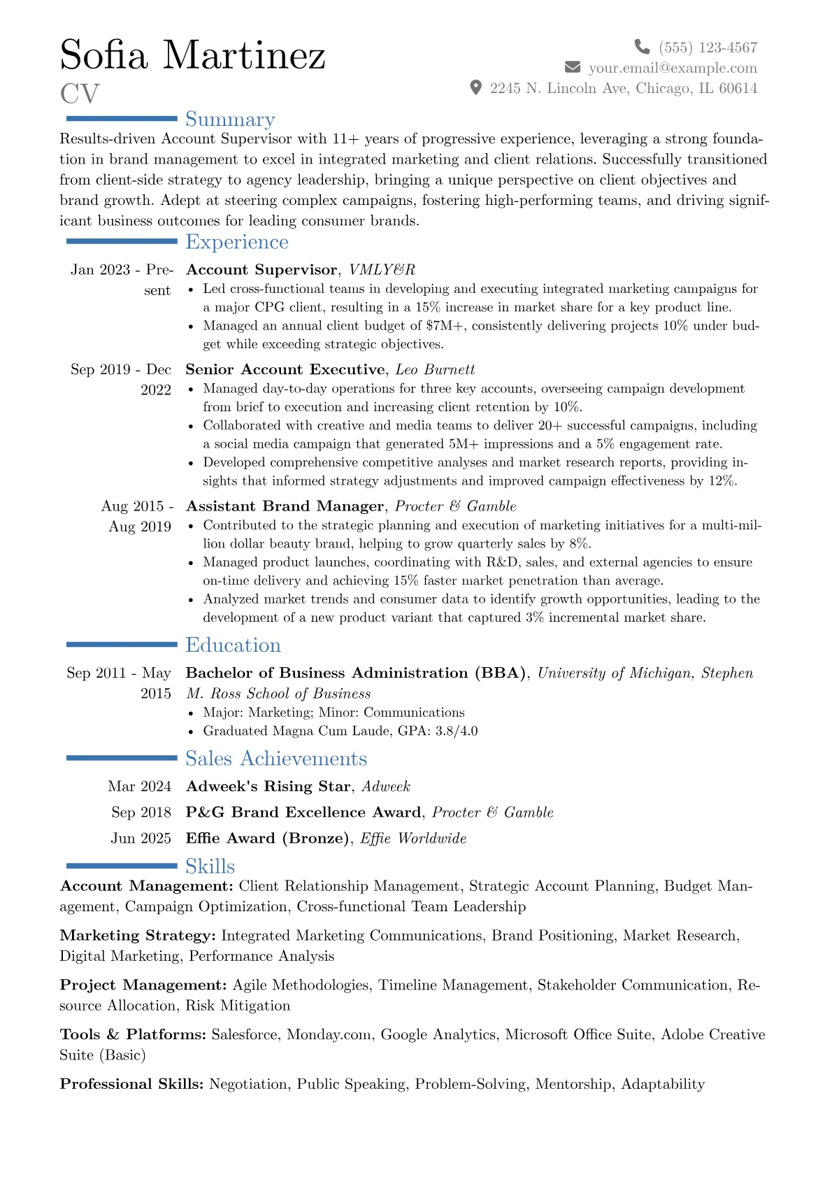 Account Supervisor resume example, Career changer, page 1