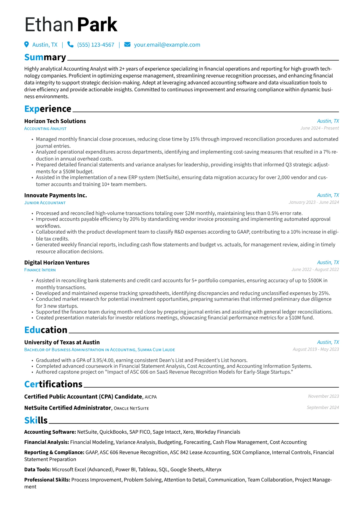 Accounting Analyst resume example, Accounting Analyst - Tech, page 1