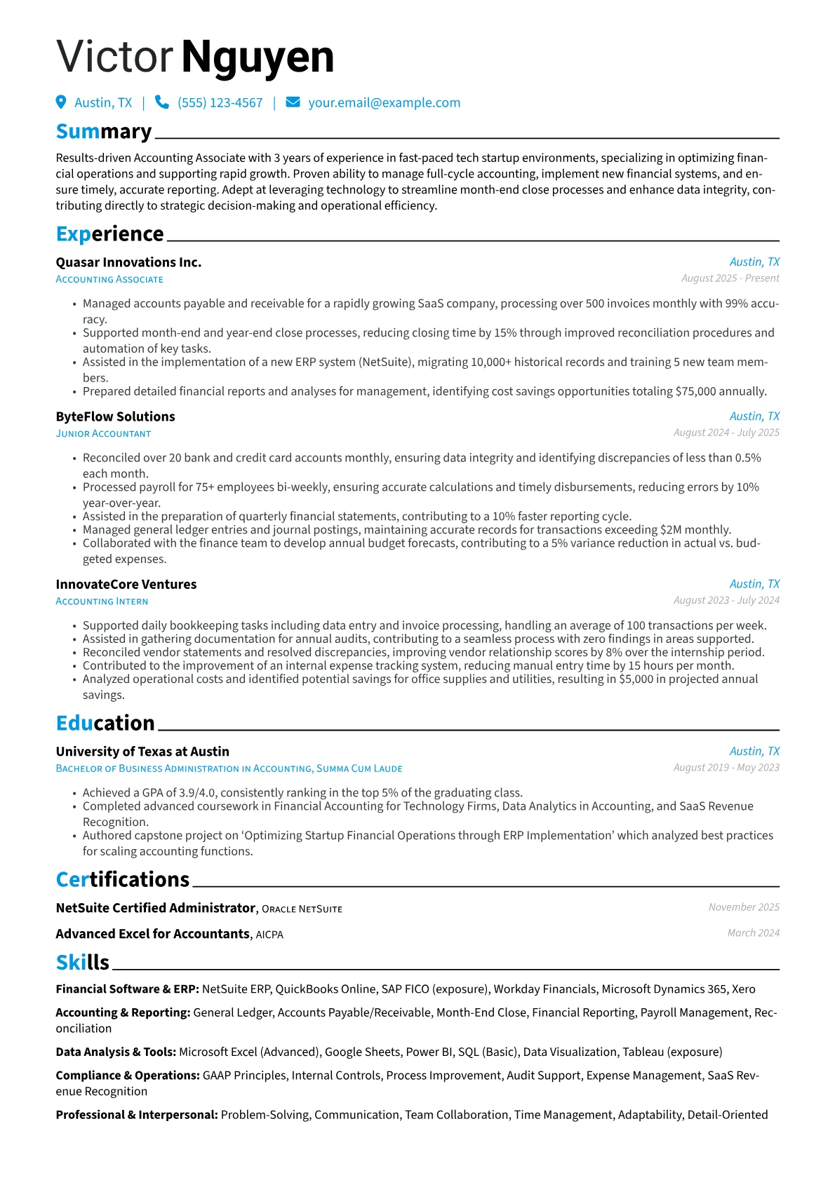 Accounting Associate resume example, Accounting Associate, page 1