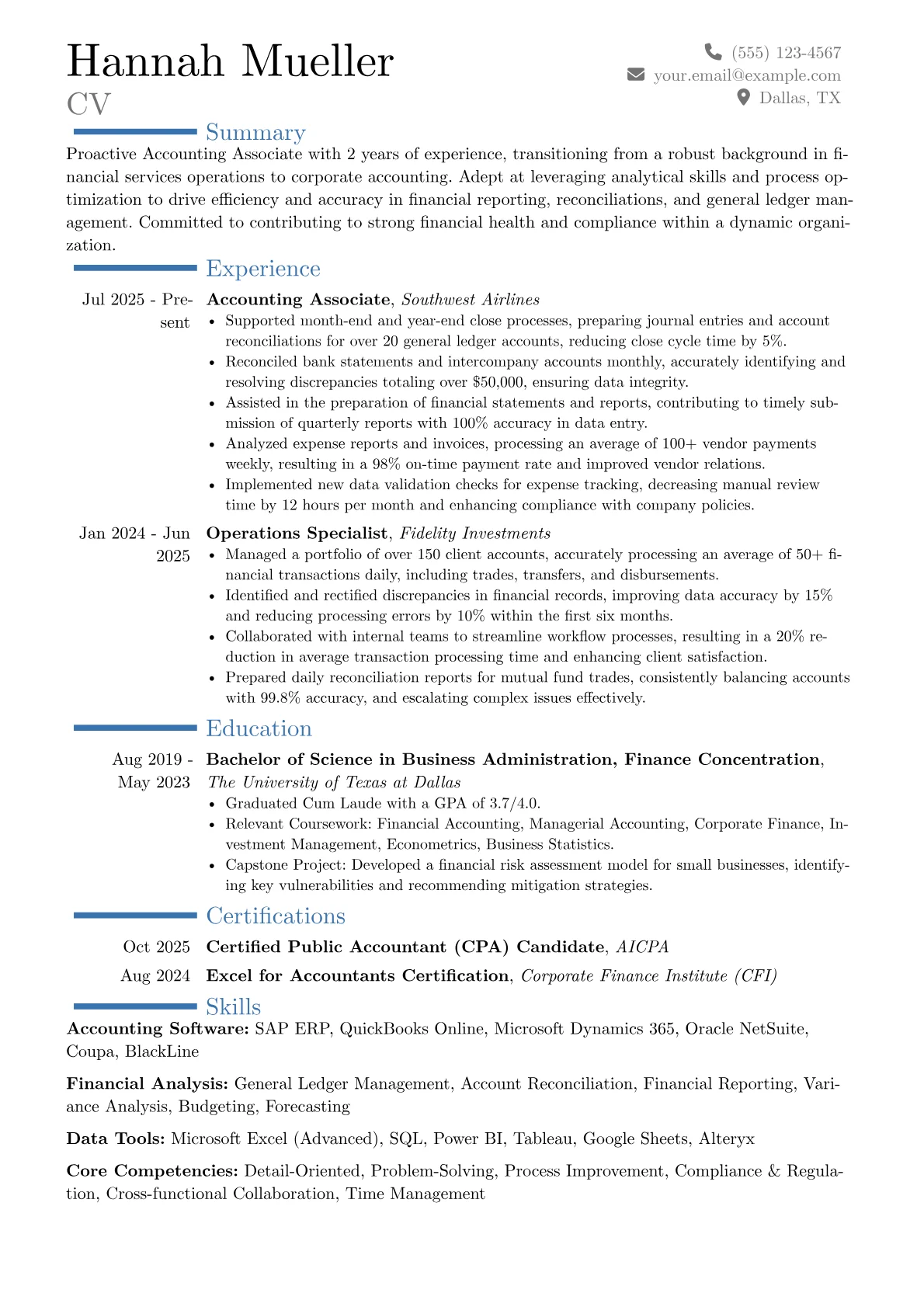 Accounting Associate resume example, Career changer, page 1