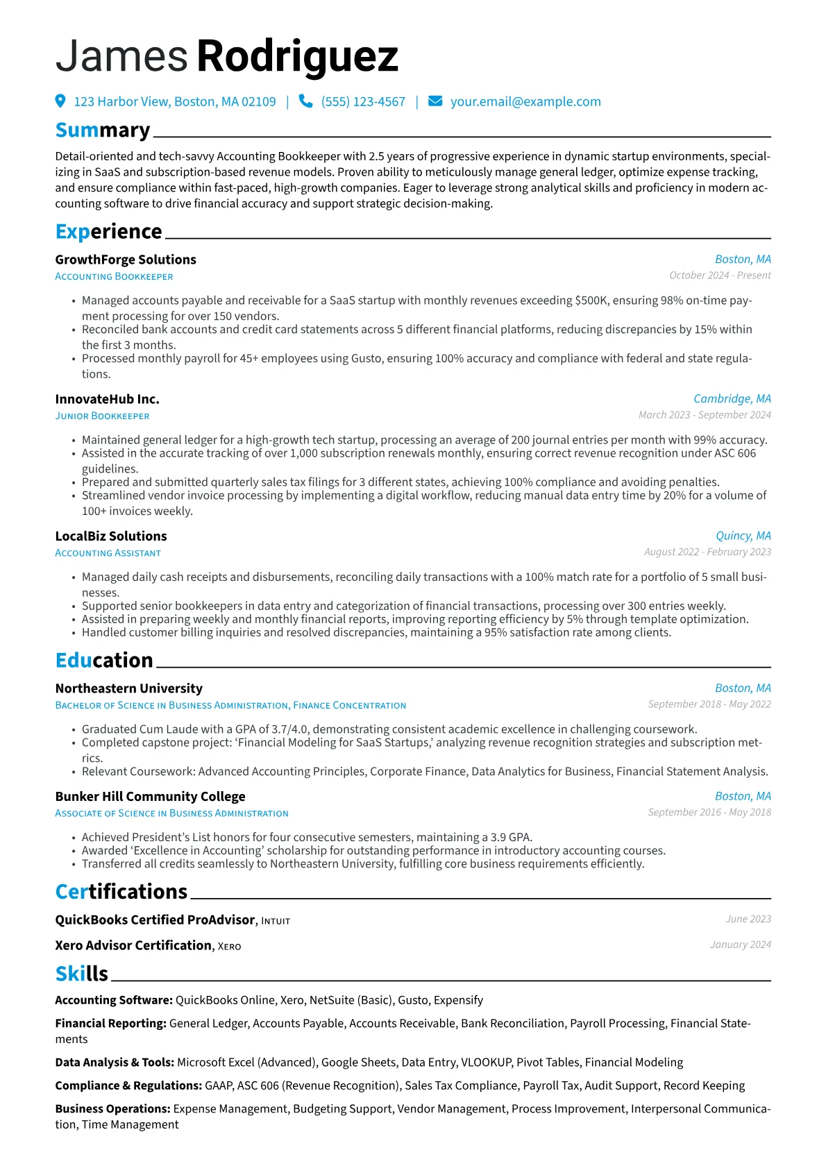 Accounting Bookkeeper resume example, Accounting Bookkeeper, page 1