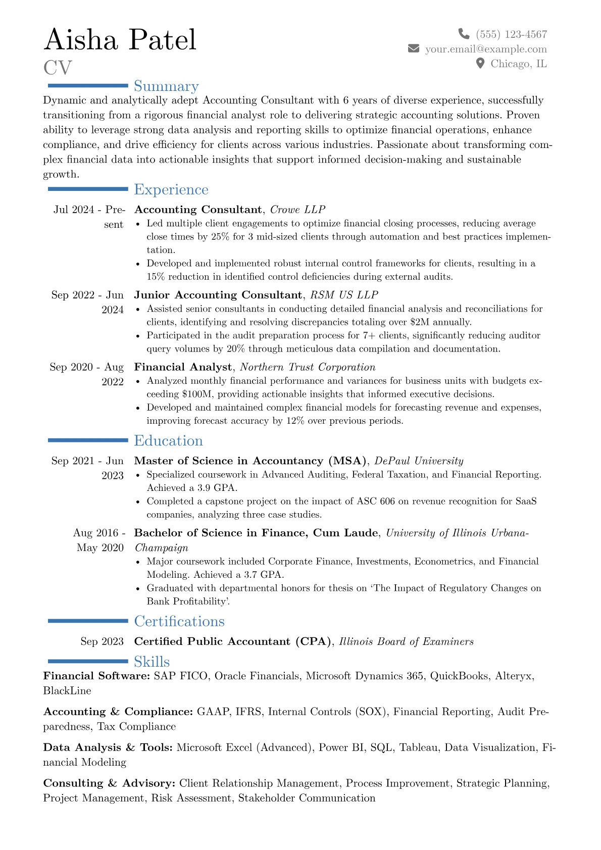 Accounting Consultant resume example, Career changer, page 1