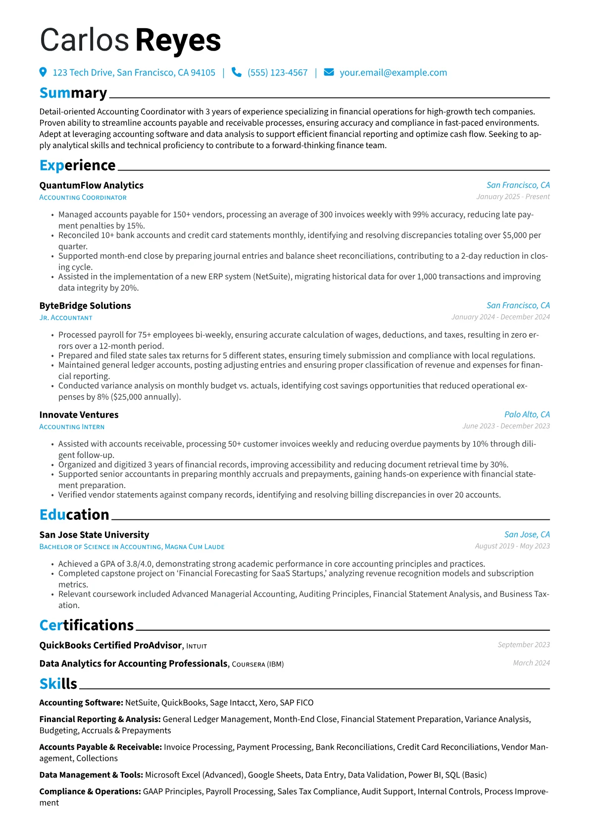 Accounting Coordinator resume example, Accounting Software, page 1
