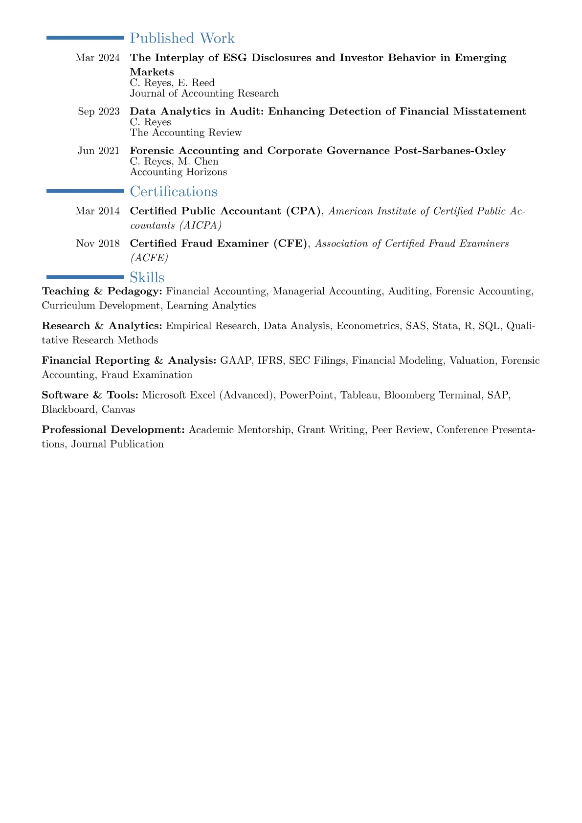Accounting Professor resume example, Career changer, page 2