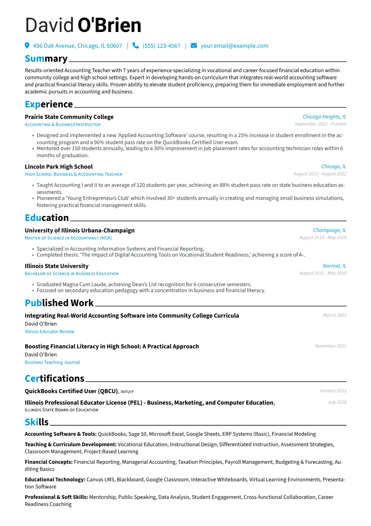 Accounting Teacher resume example, Vocational Accounting, page 1