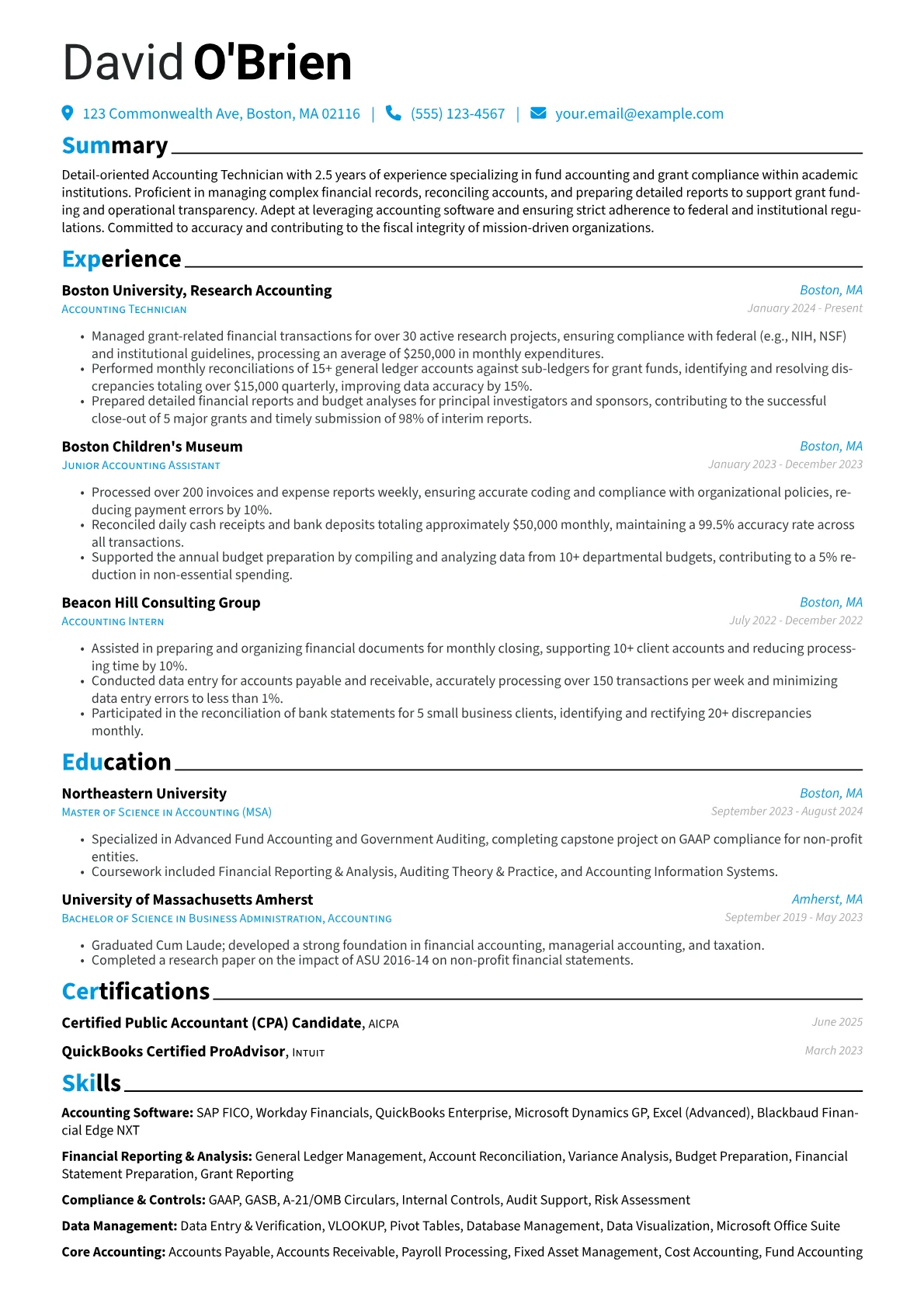 Accounting Technician resume example, Accounting Technician, page 1