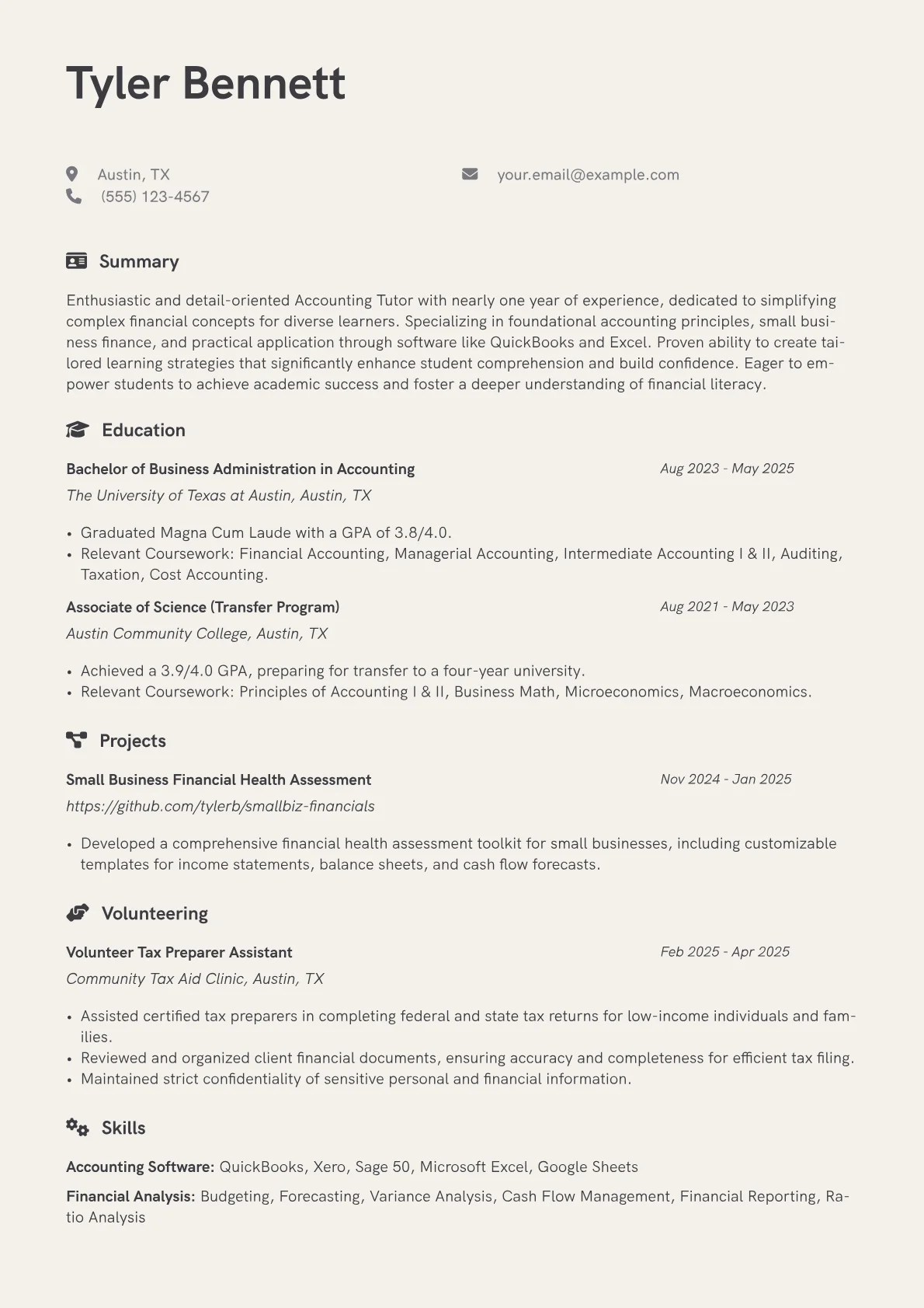 Accounting Tutor resume example, Accounting Software, page 1