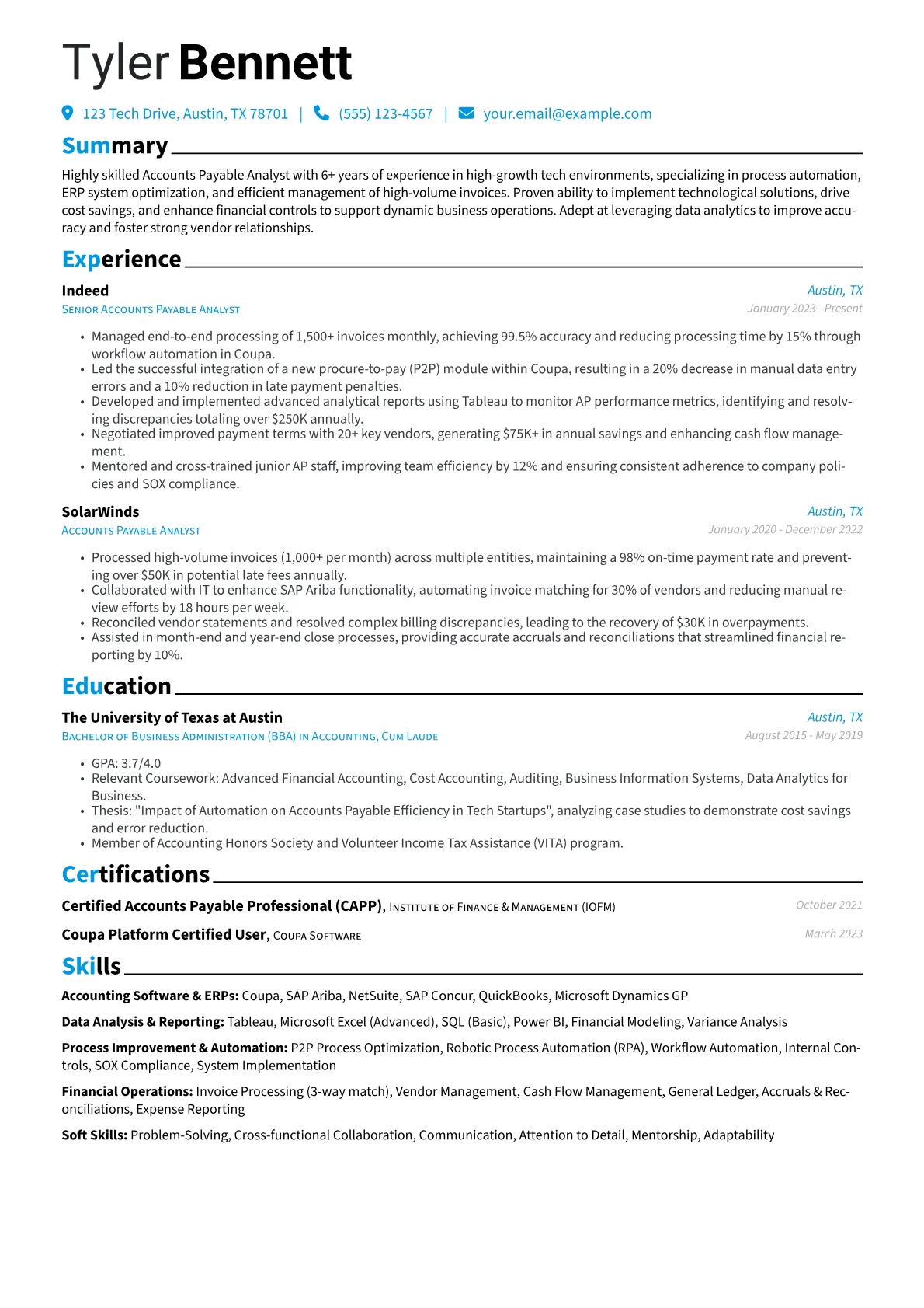 Accounts Payable Analyst resume example, Accounts Payable Analyst, page 1