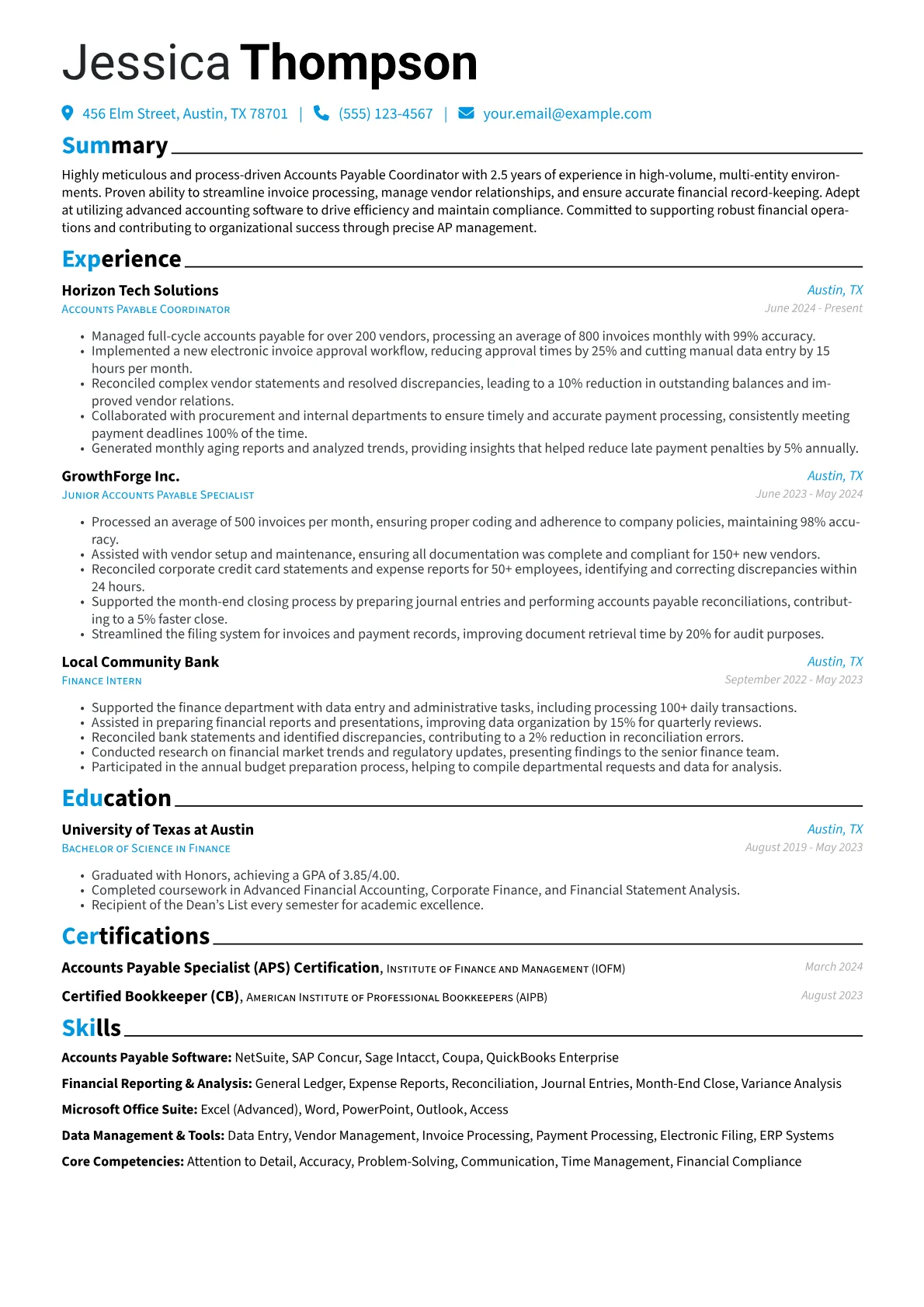 Accounts Payable Coordinator resume example, Accounts Payable, page 1