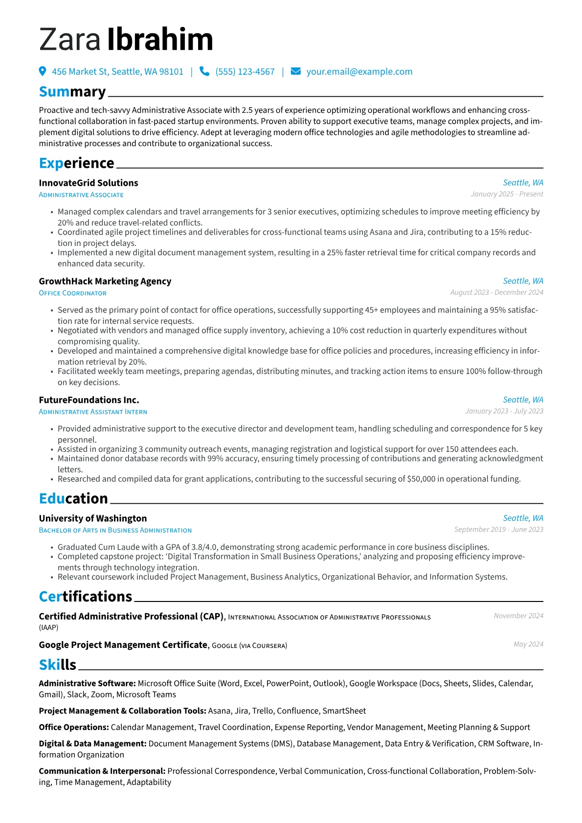 Administrative Associate resume example, Administrative Associate, page 1