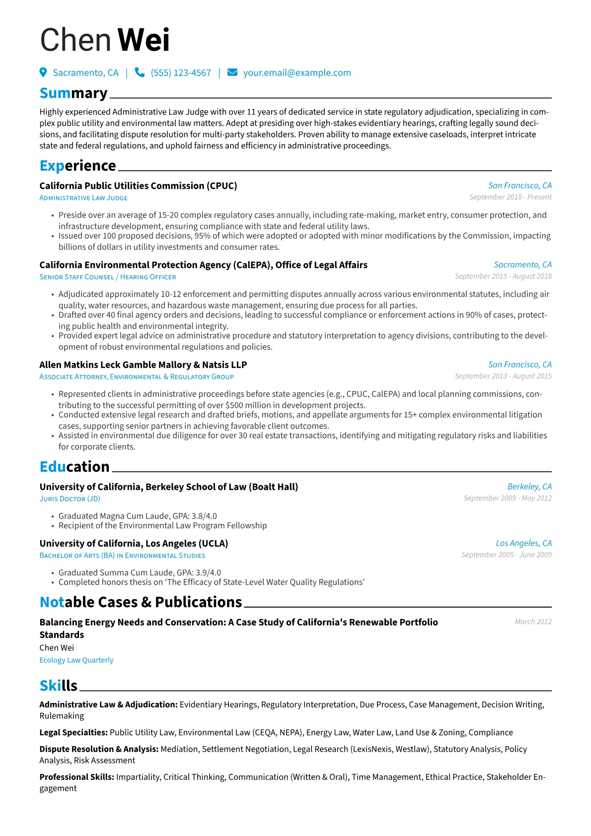 Administrative Law Judge resume example, Administrative Law Judge, page 1