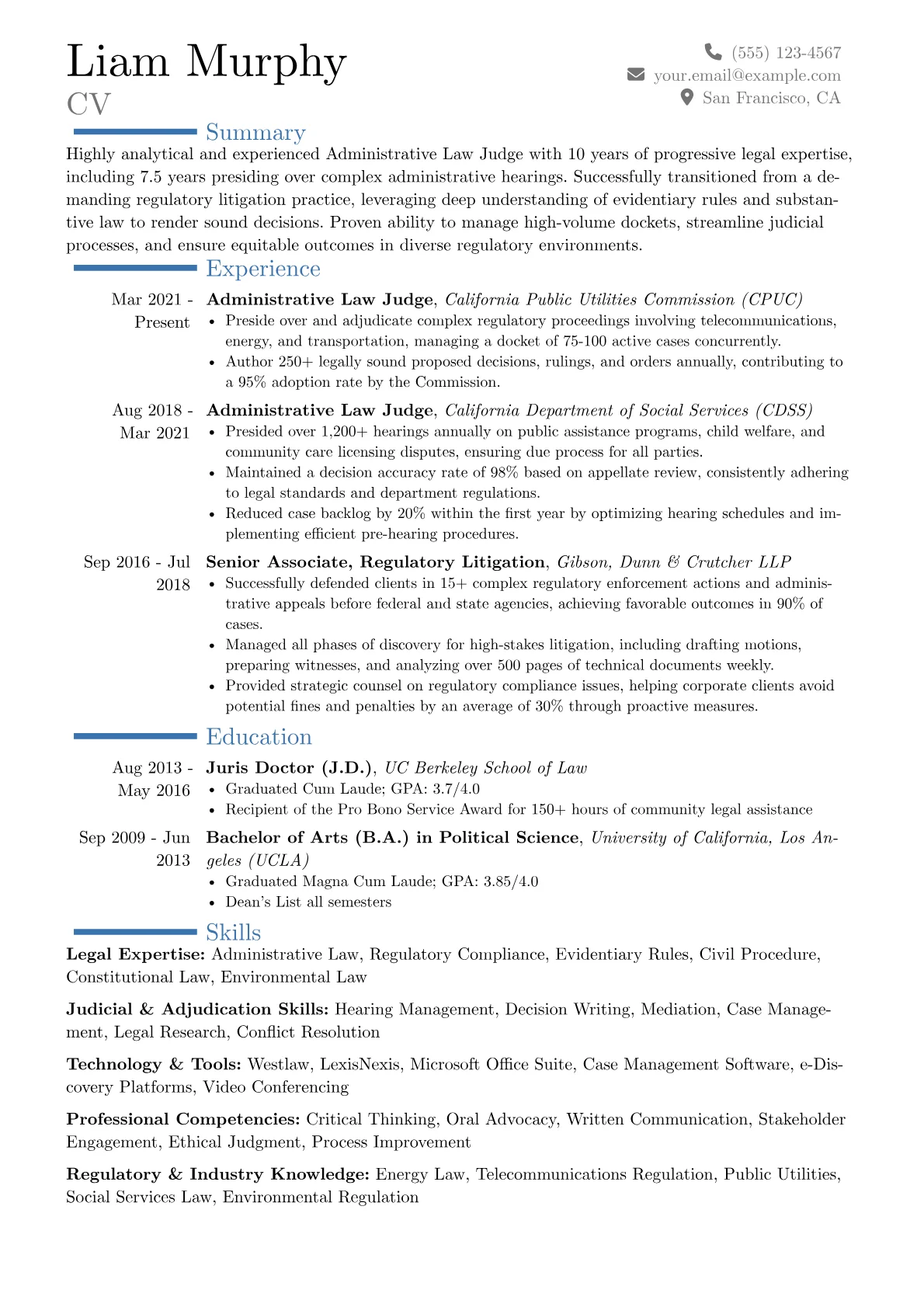 Administrative Law Judge resume example, Career changer, page 1