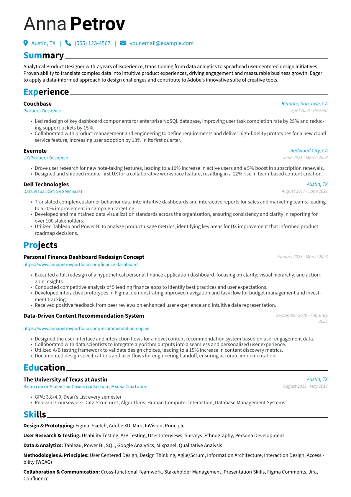 Adobe resume example, Career changer, page 1