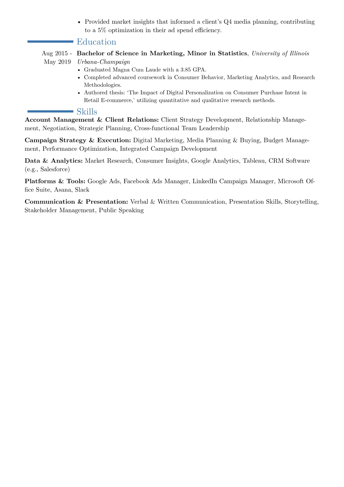 Advertising Account Manager resume example, Career changer, page 2
