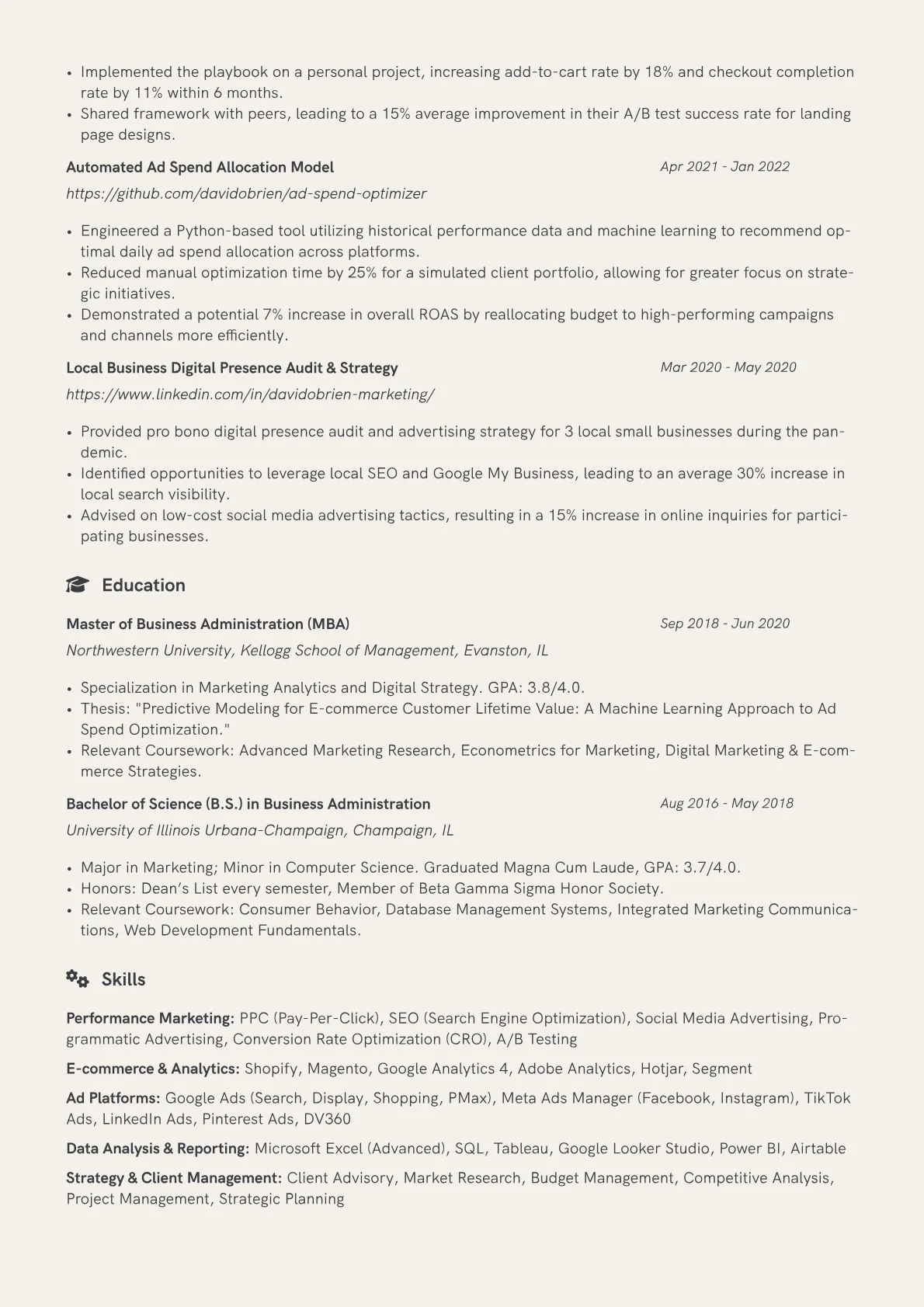 Advertising Consultant resume example, Performance Marketing, page 2