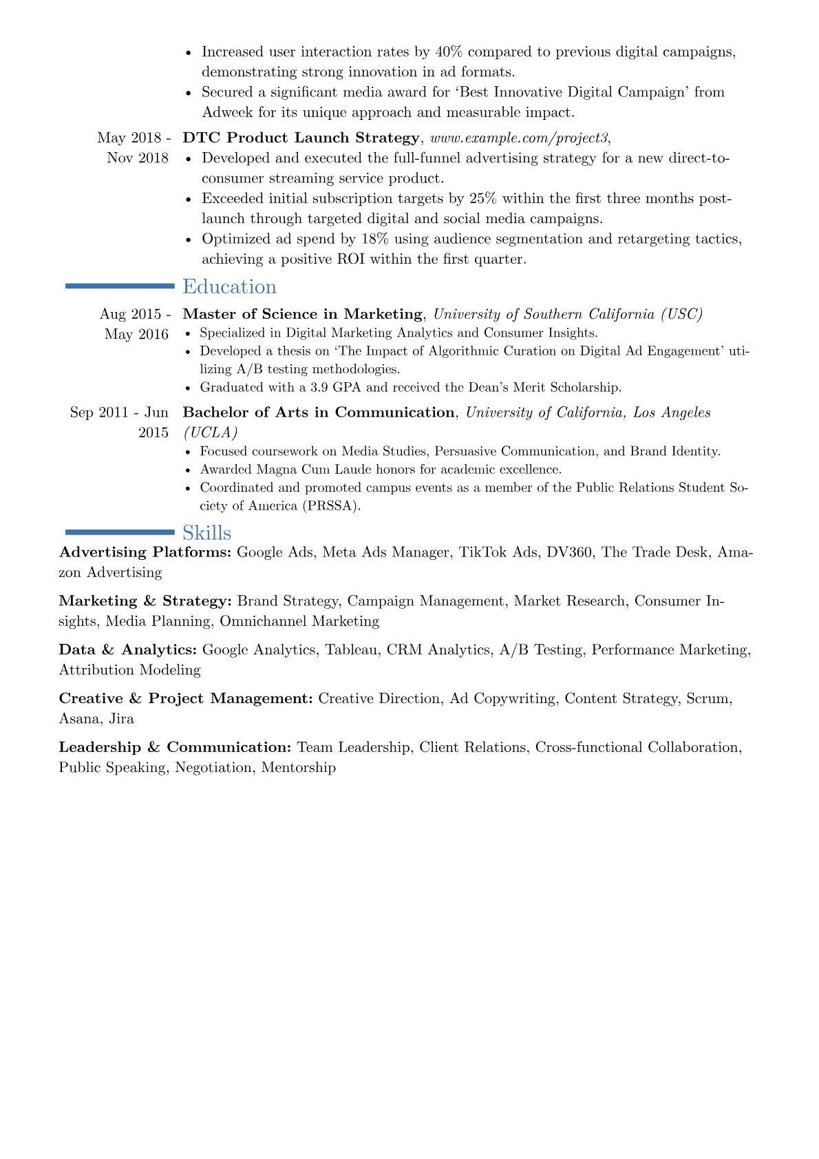 Advertising Director resume example, Career changer, page 2