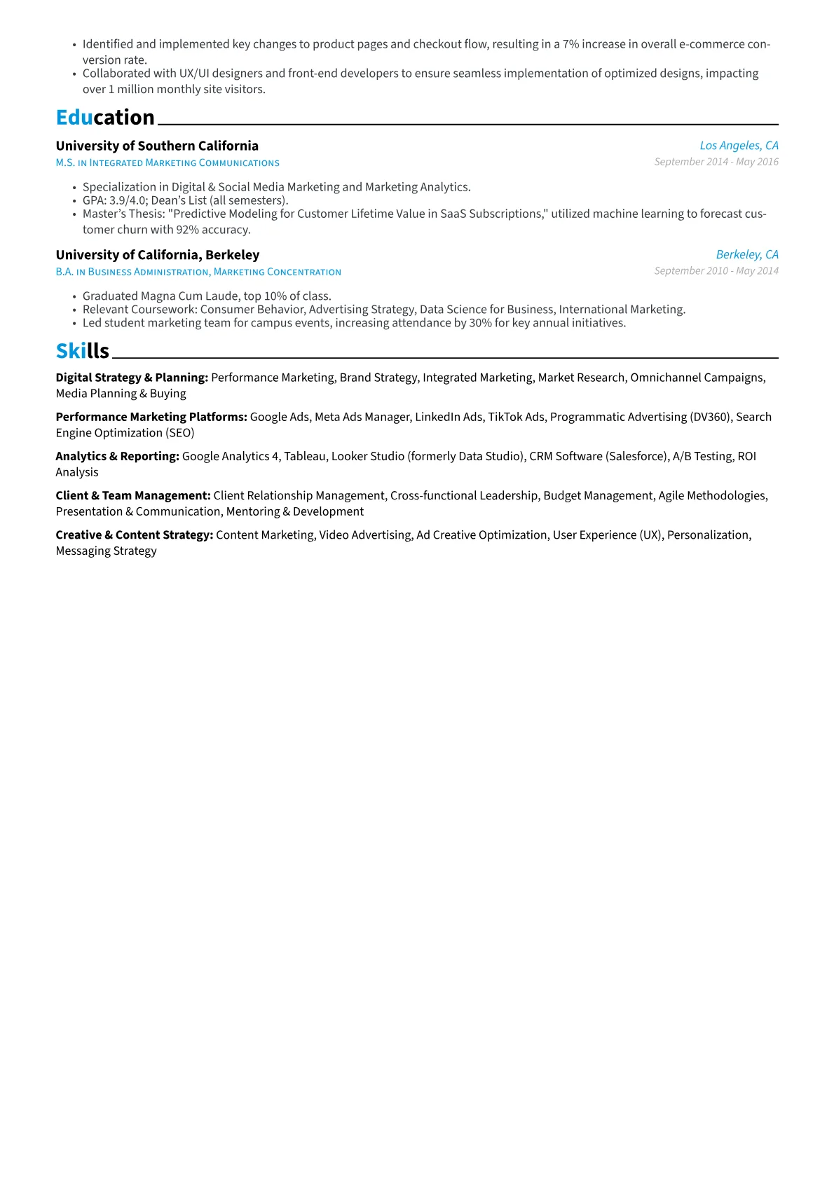 Advertising Executive resume example, Digital Performance, page 2