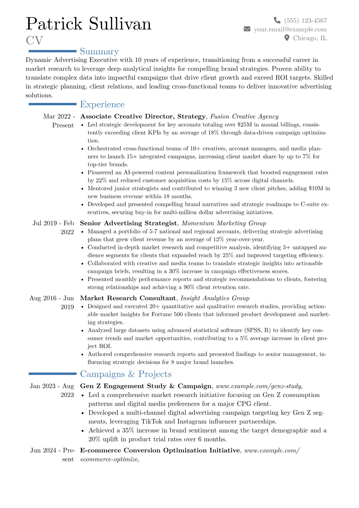 Advertising Executive resume example, Career changer, page 1