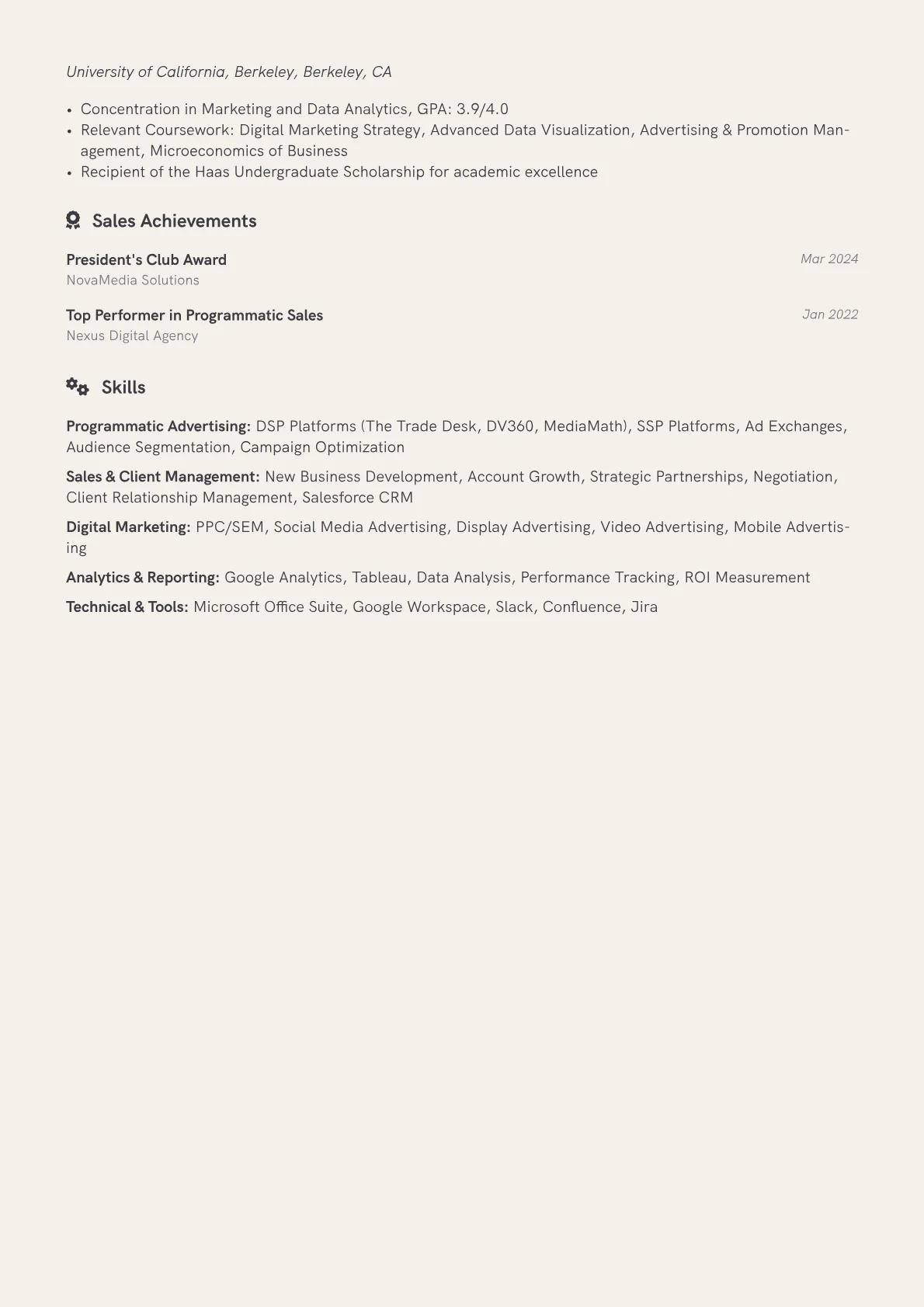 Advertising Sales Executive resume example, Ad-Tech Programmatic, page 2
