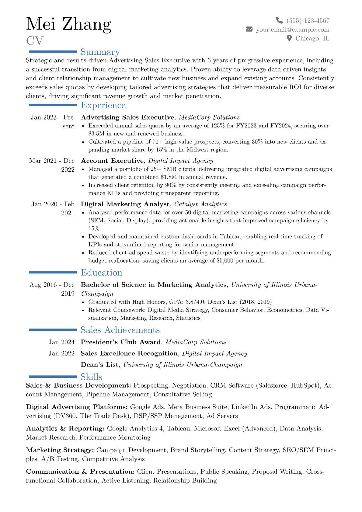 Advertising Sales Executive resume example, Career changer, page 1