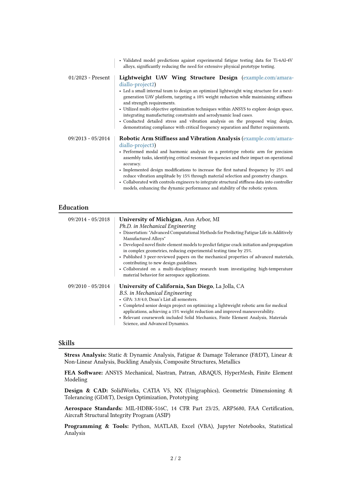 Aerospace Stress Engineer resume example, Career changer, page 2