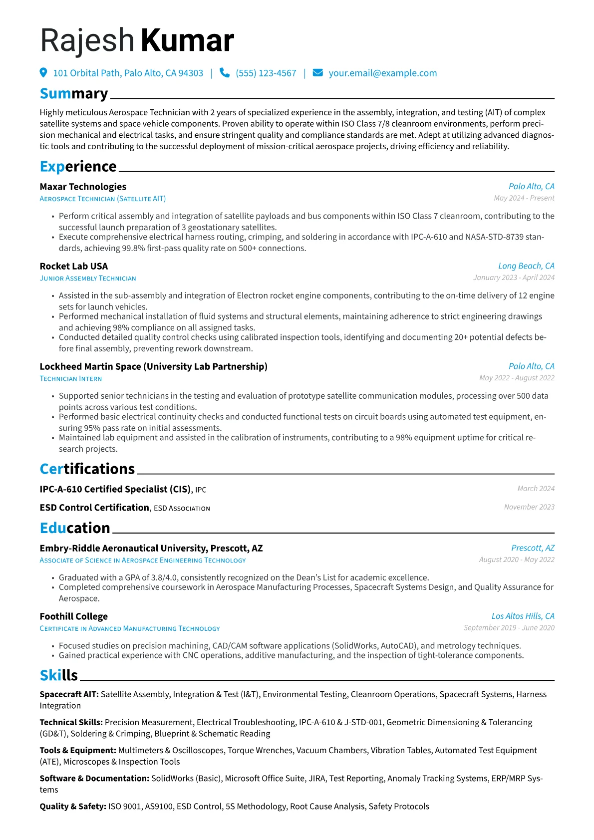 Aerospace Technician resume example, Aerospace Technician, page 1