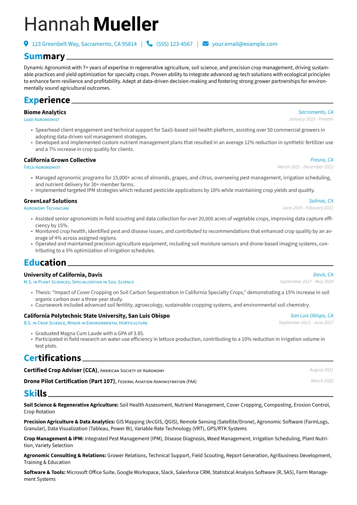 Agronomist resume example, Agronomist, page 1