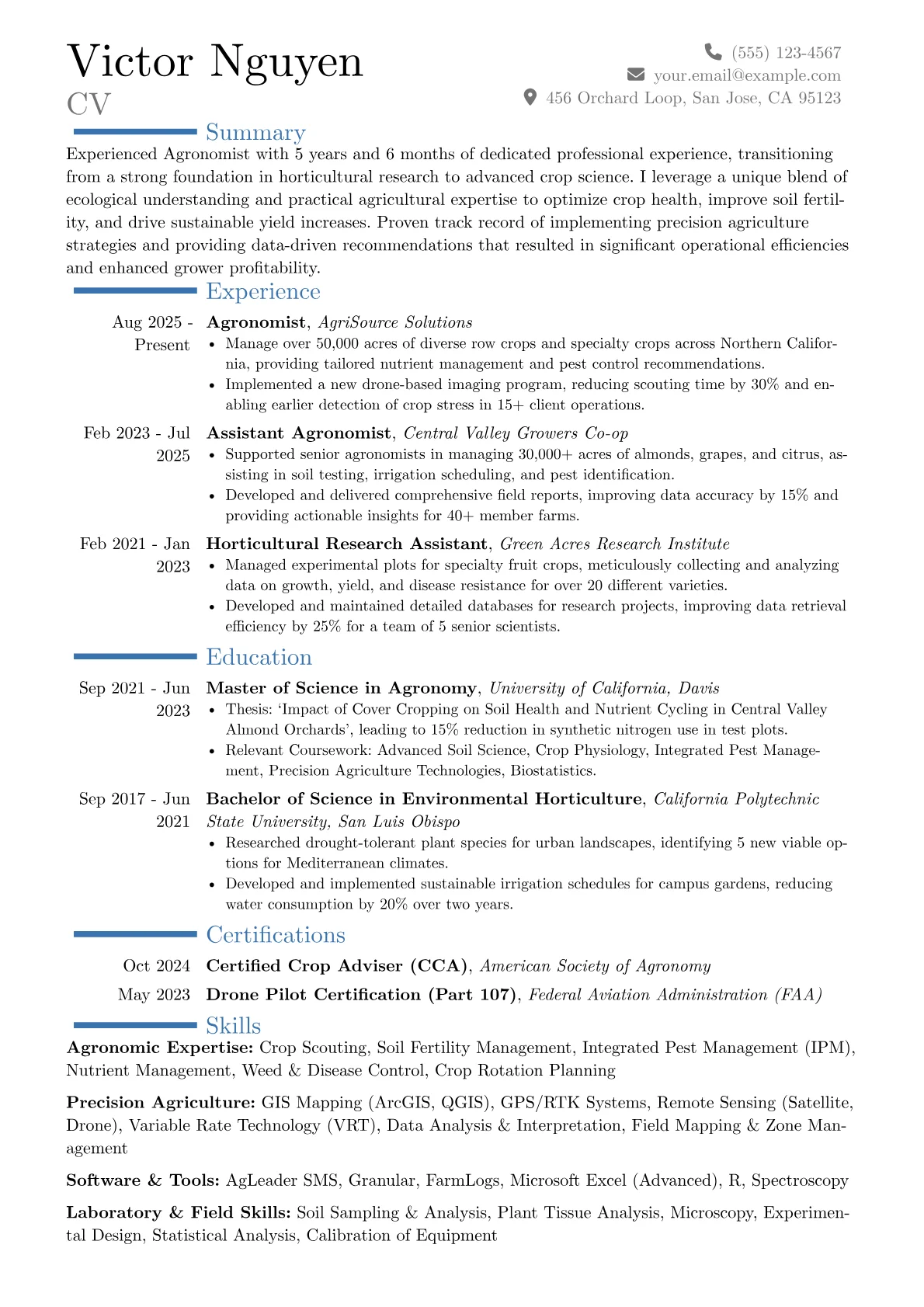 Agronomist resume example, Career changer, page 1