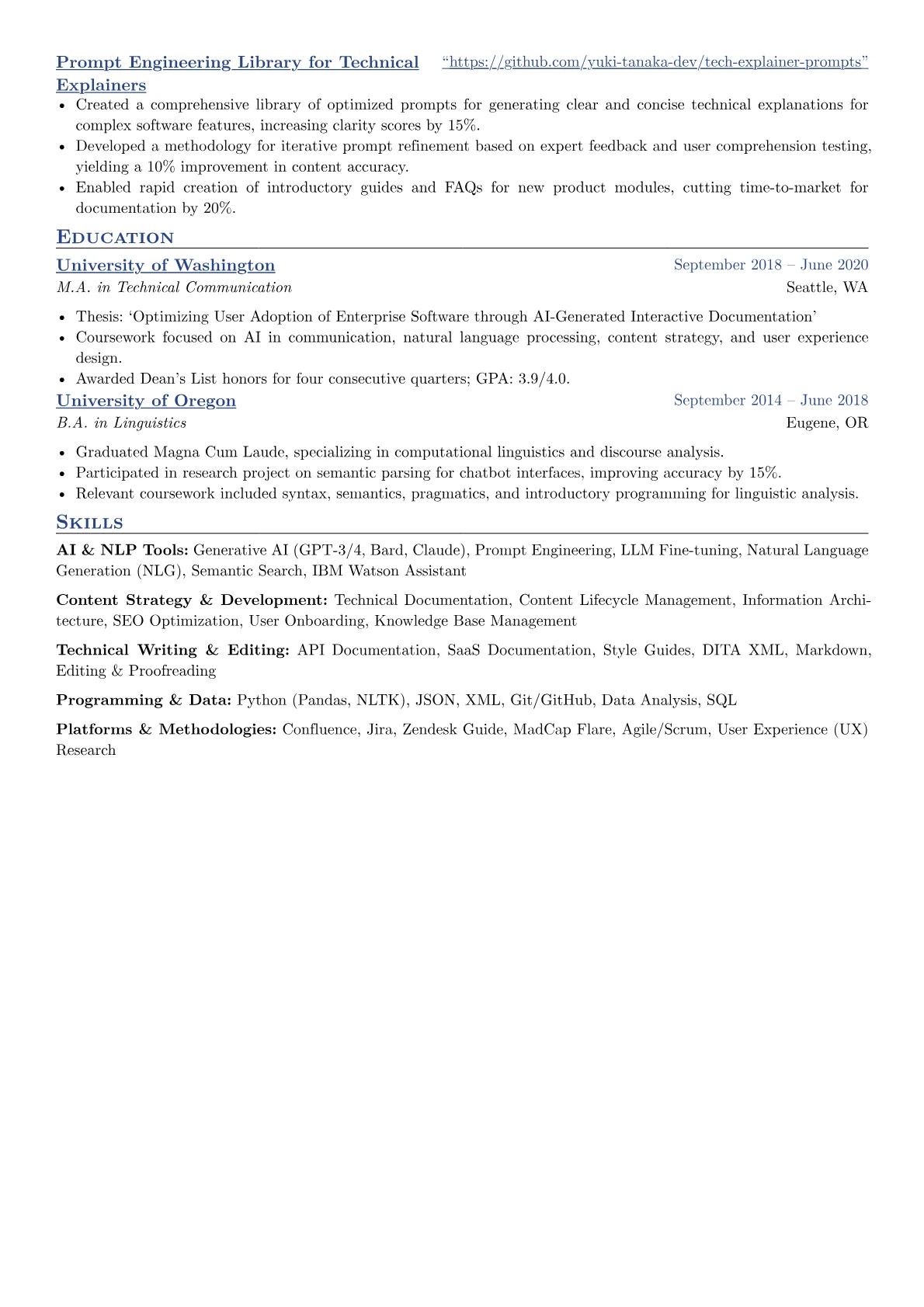 AI Writer resume example, AI Writer, page 2