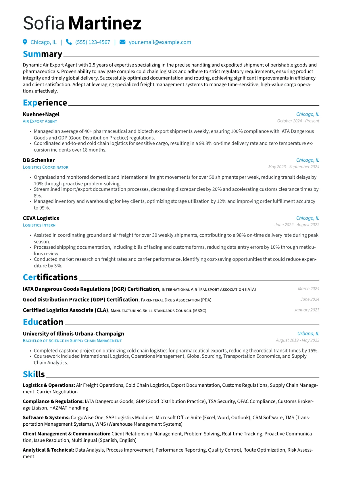 Air Export Agent resume example, Air Export Agent, page 1