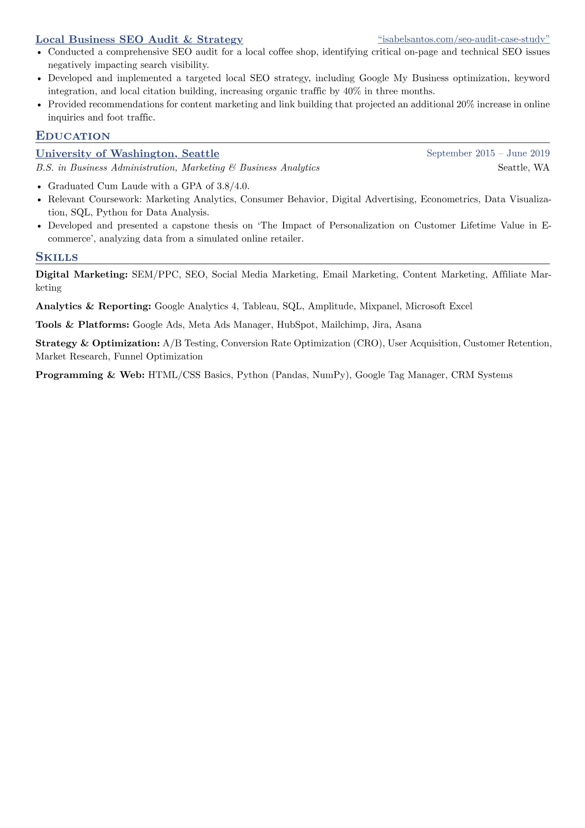 Airbnb resume example, Growth Marketing, page 2