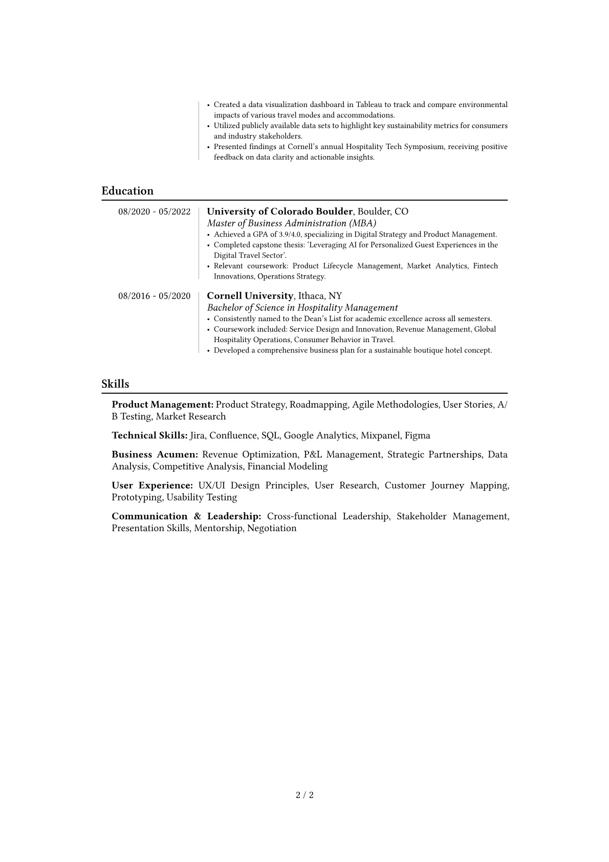 Airbnb resume example, Career changer, page 2