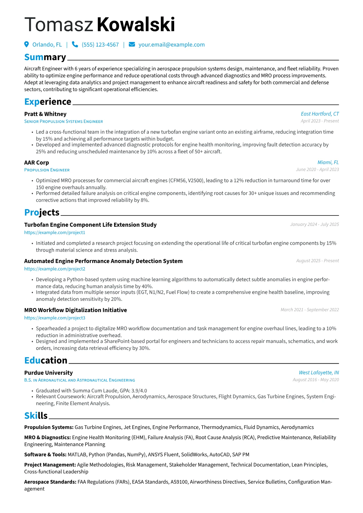 Aircraft Engineer resume example, Aircraft Engineer, page 1