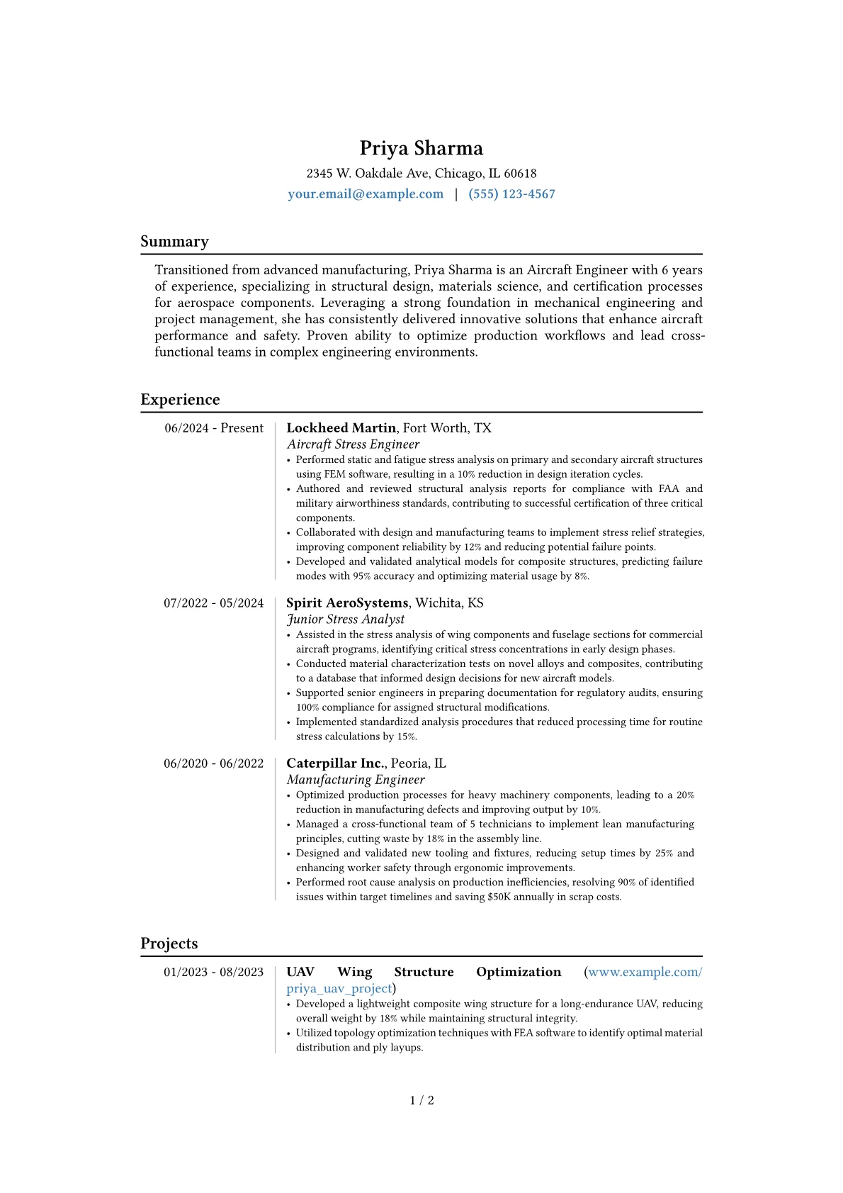 Aircraft Engineer resume example, Career changer, page 1
