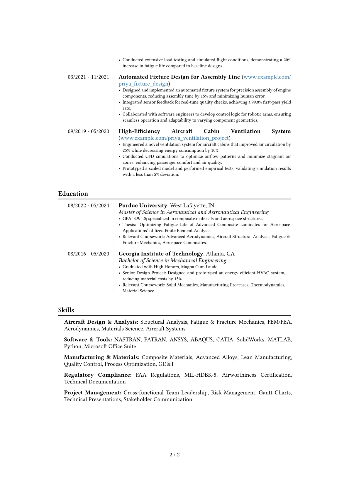 Aircraft Engineer resume example, Career changer, page 2