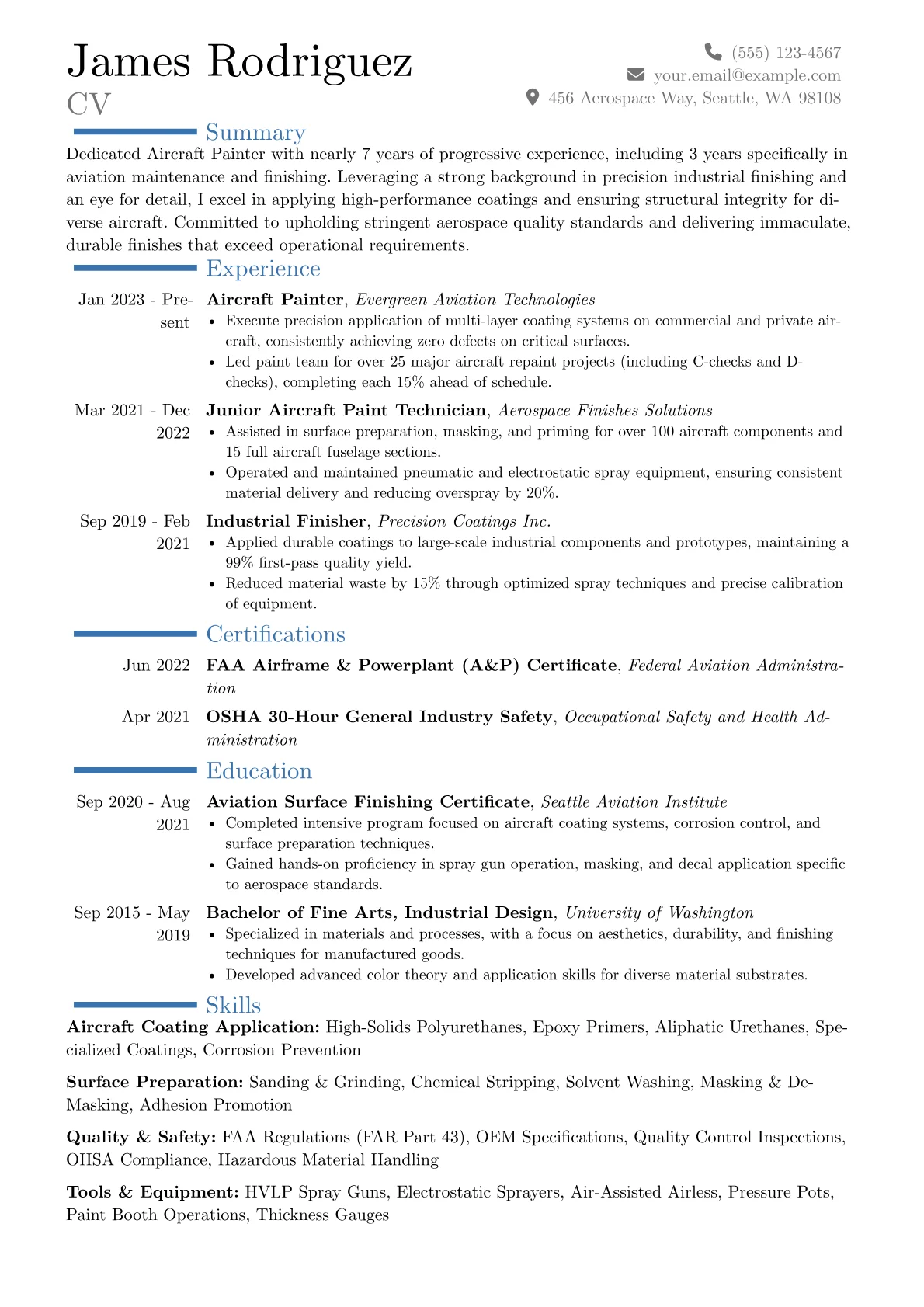 Aircraft Painter resume example, Career changer, page 1