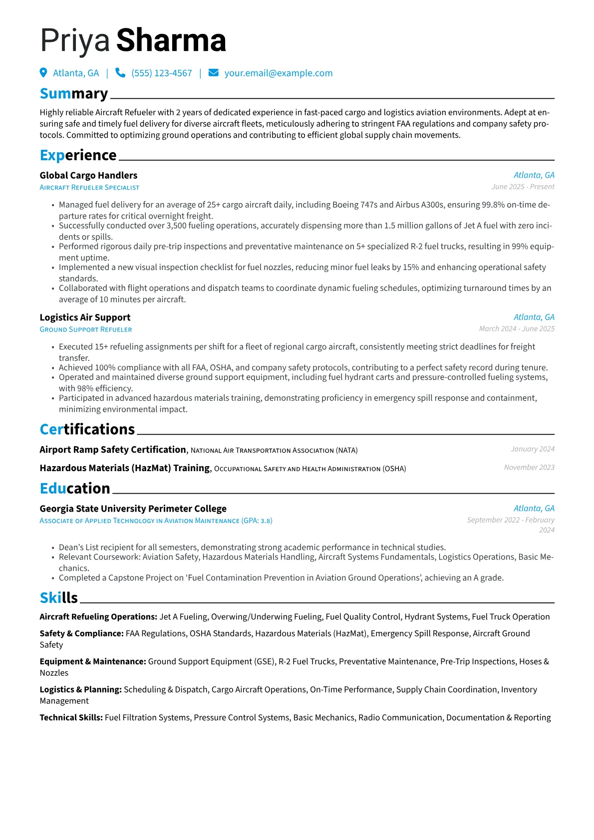 Aircraft Refueler resume example, Aircraft Refueler - Cargo, page 1