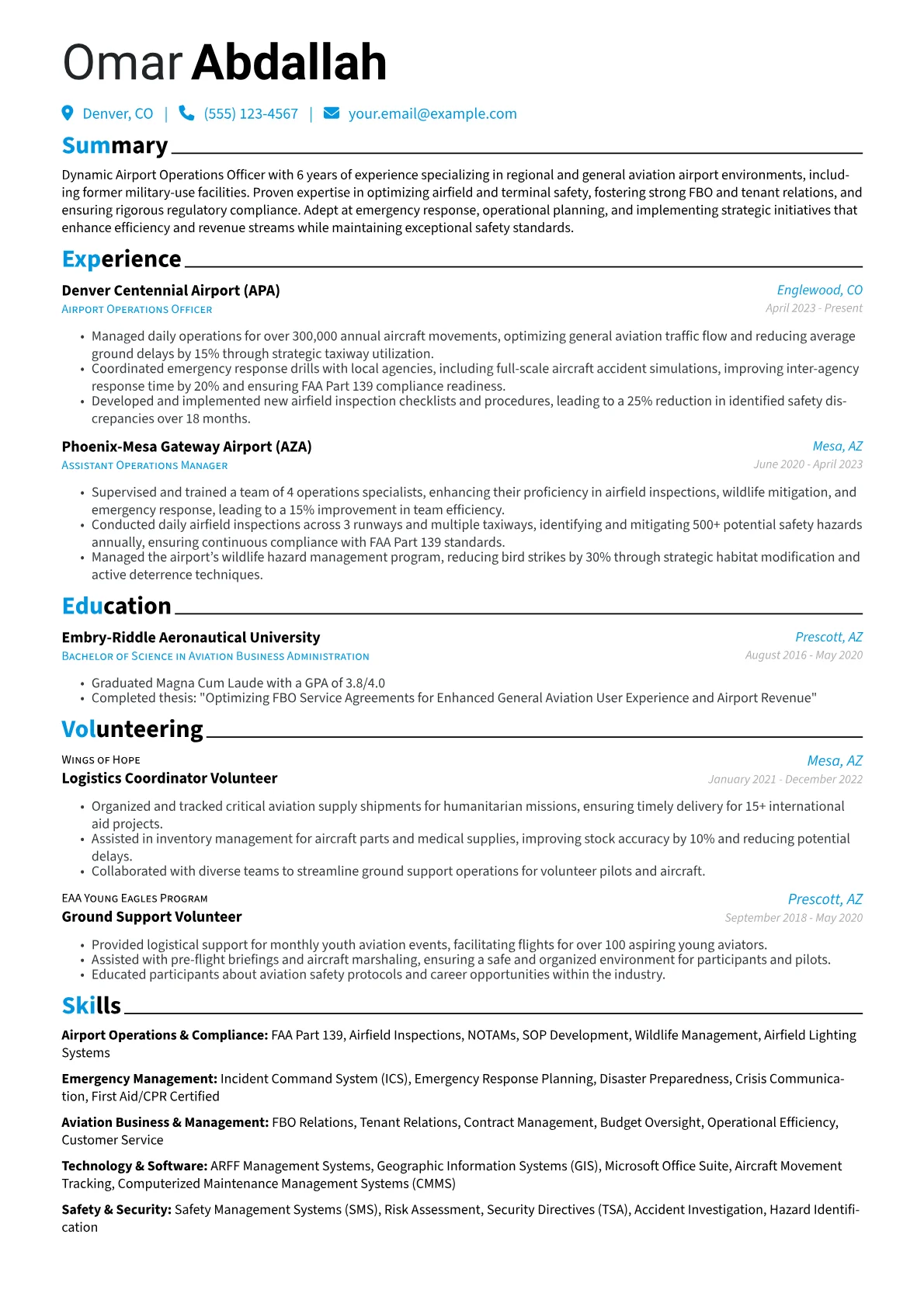 Airport Operations Officer resume example, Airport Operations Officer, page 1