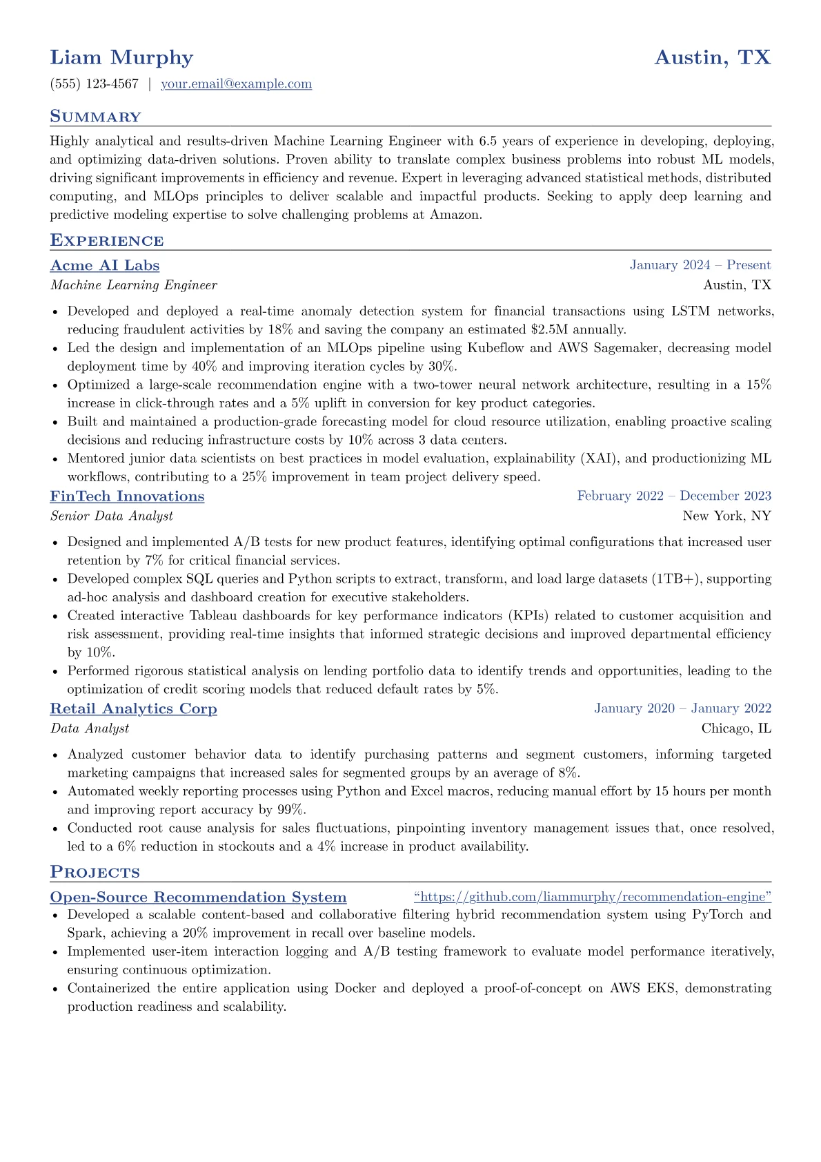 Amazon resume example, Programming & Tools, page 1