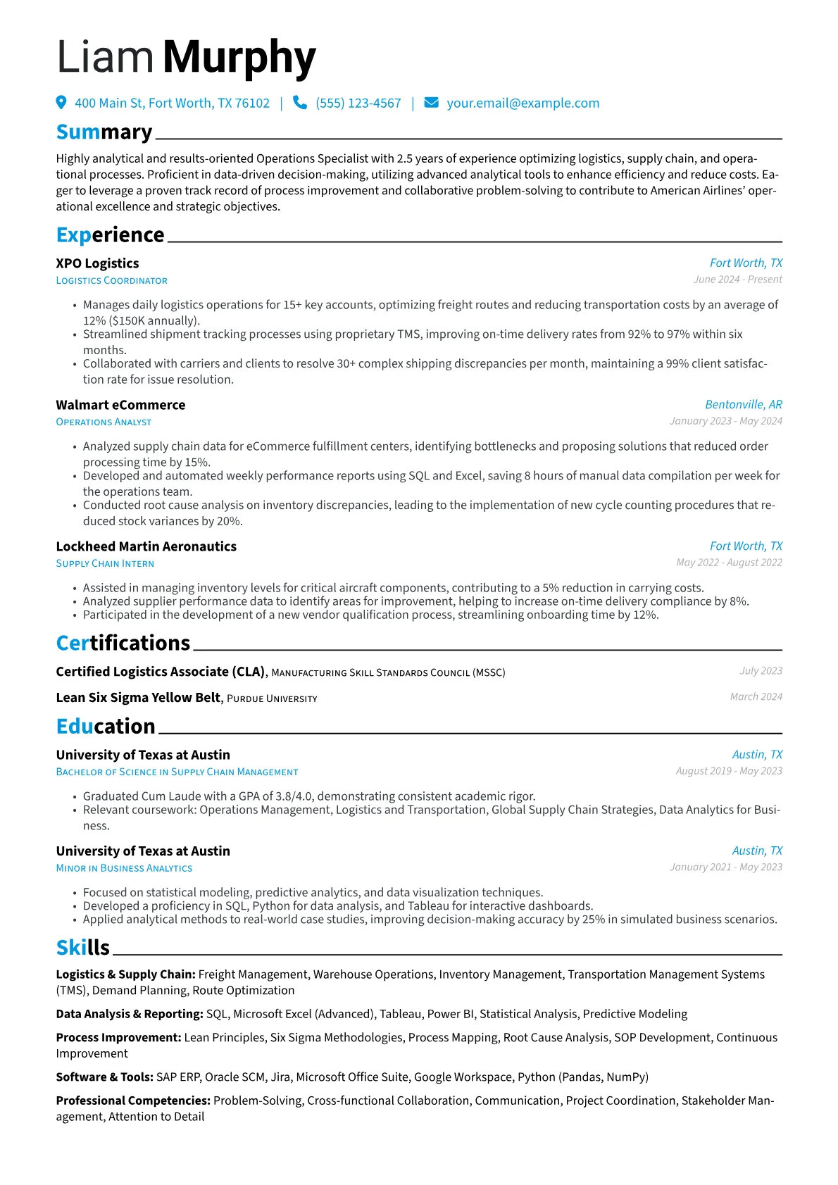 American Airlines resume example, American Airlines, page 1