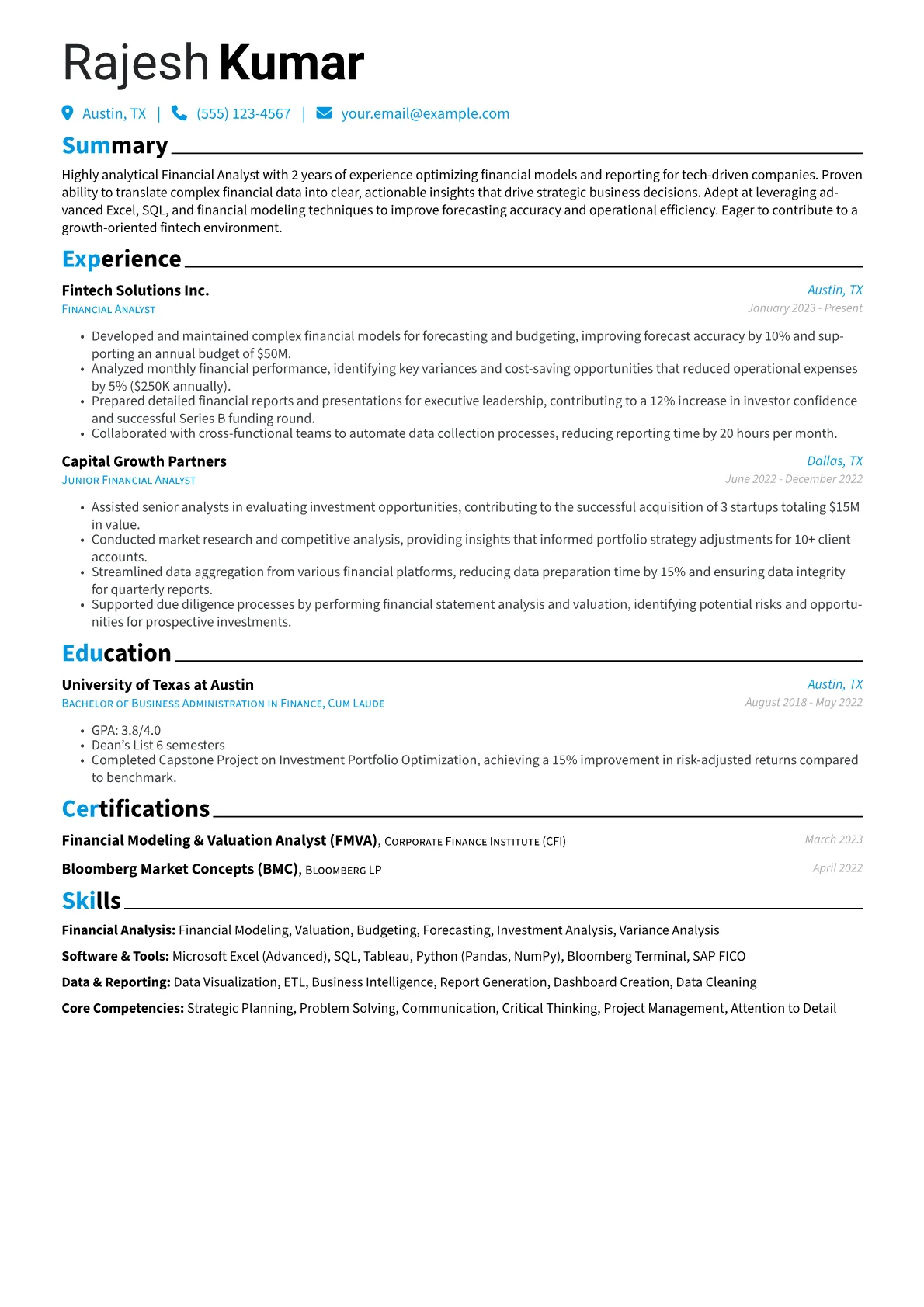 Financial Analyst Resume version - Page 1