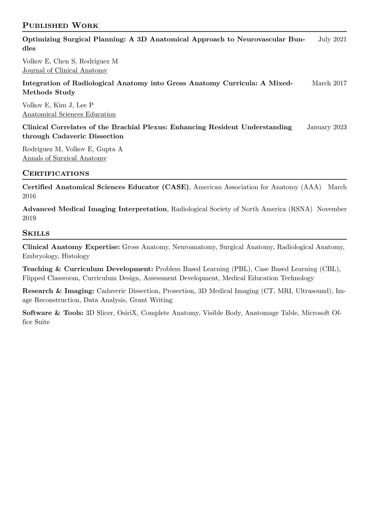 Anatomy Professor resume example, Clinical Anatomy, page 2