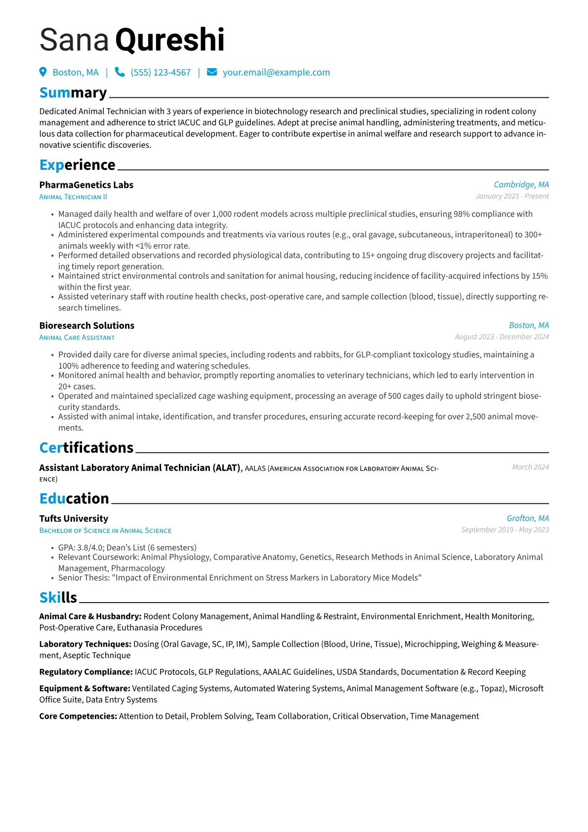 Animal Technician resume example, Animal Technician, page 1
