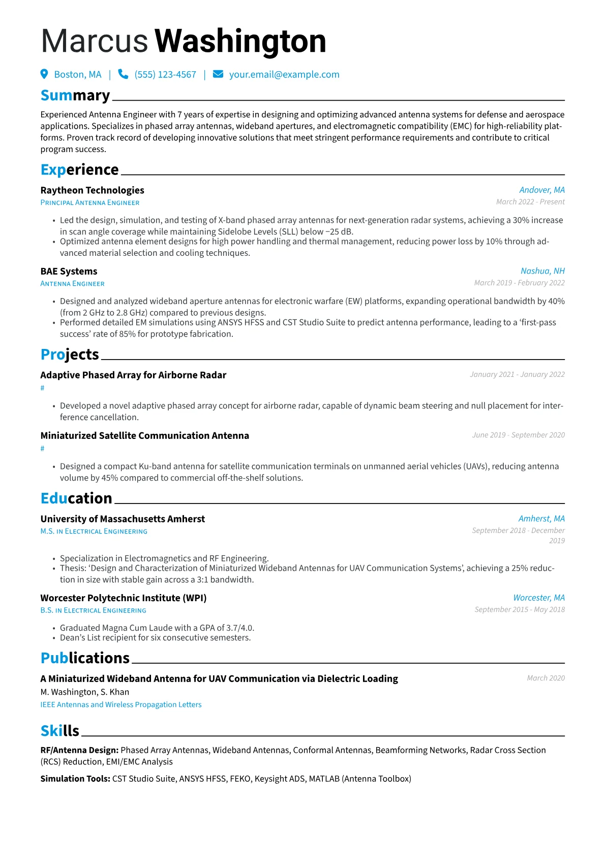 Antenna Engineer resume example, Mid, page 1